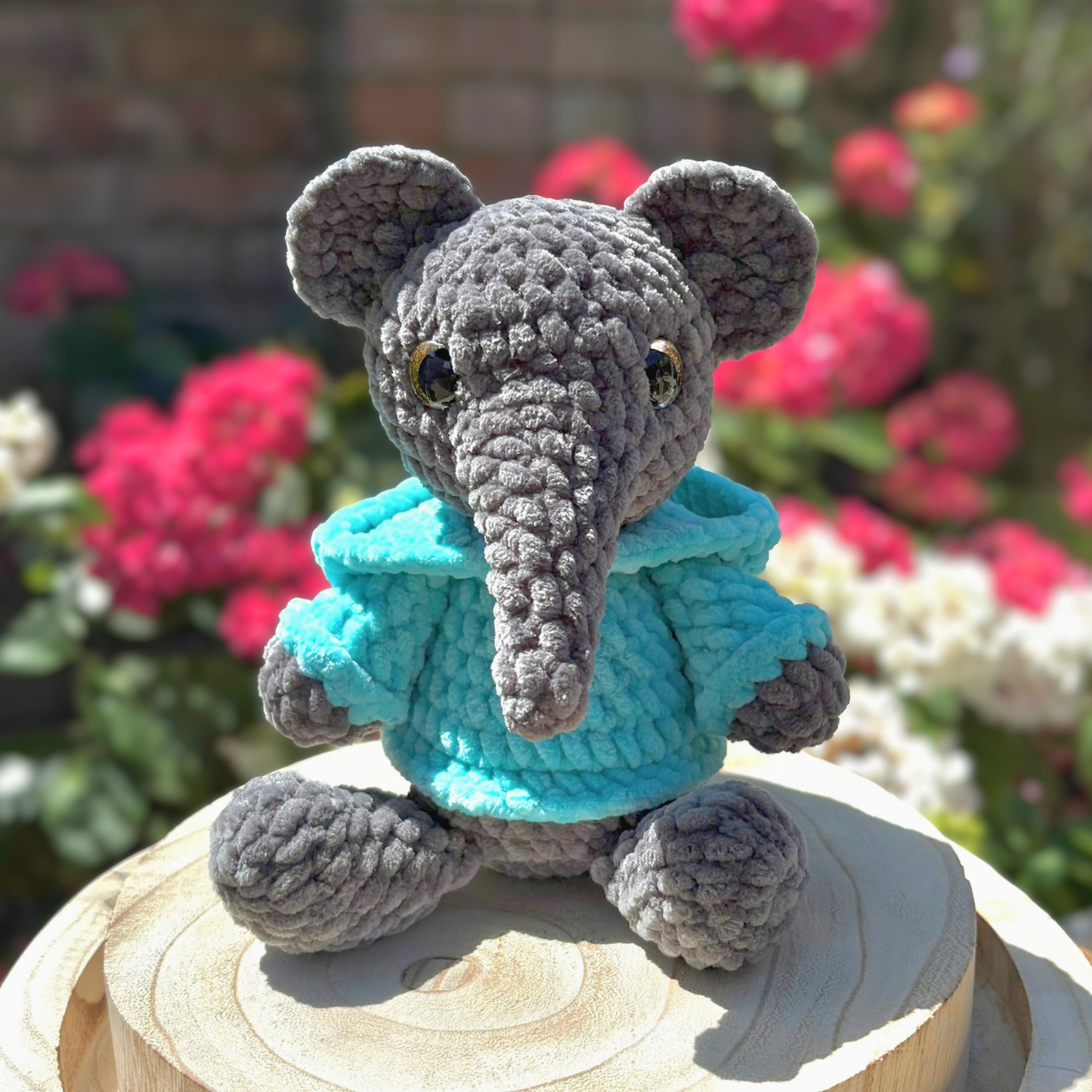 Crochet Hoody Elephant With Interactive Turquoise Hoody