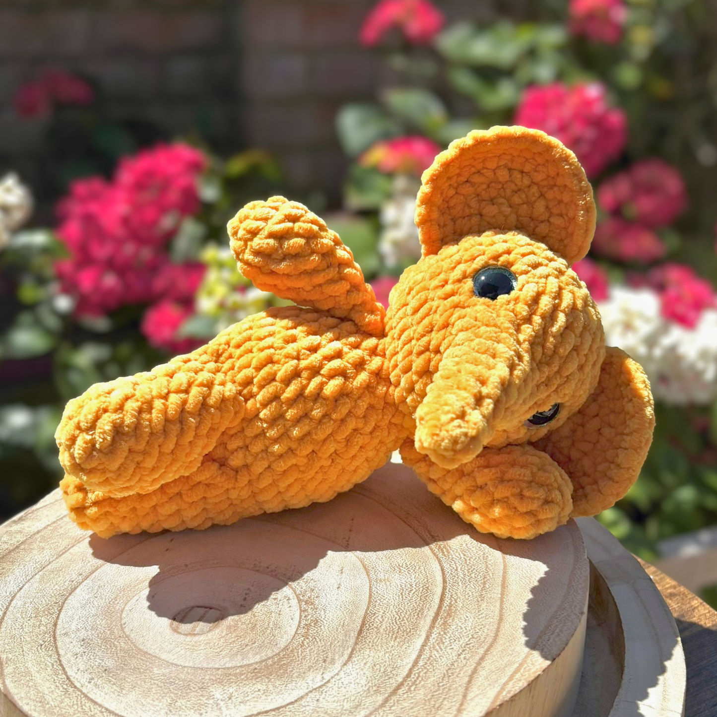 Crochet Chenille Elephant in Mustard Yellow