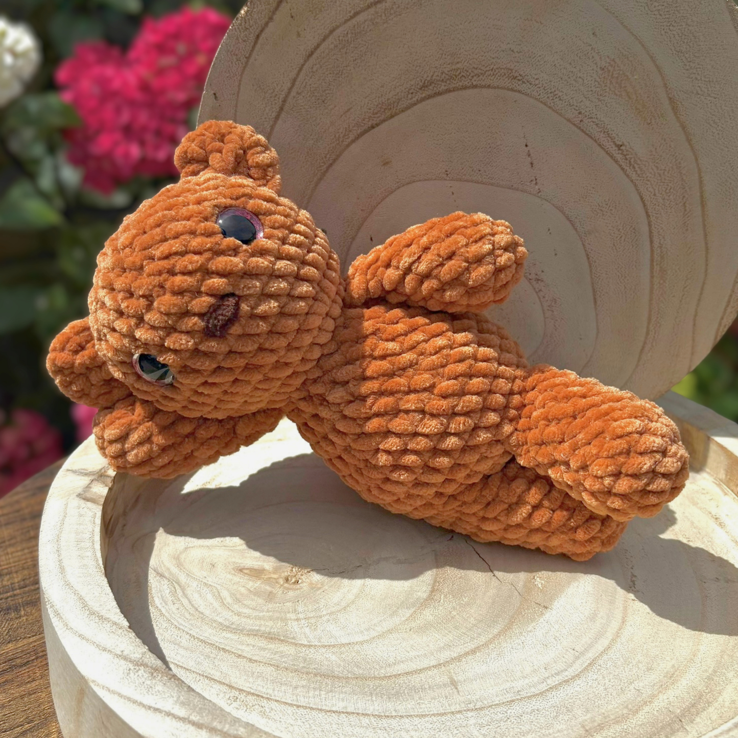 Crochet Chenille Bear in Rust Brown