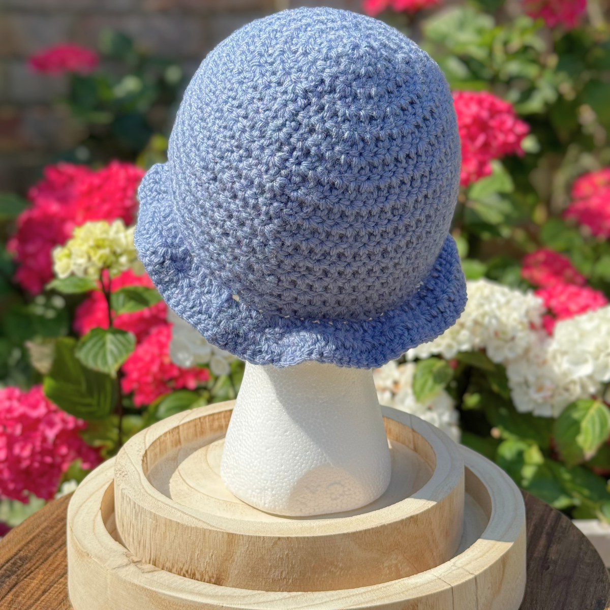 Handmade Crochet One Size Bucket Hat In Dusty Blue