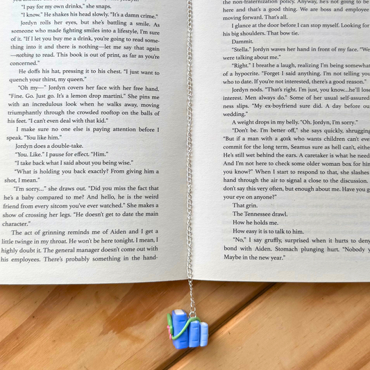 Floral Blue Book Stack Polymer Clay Chain Bookmark