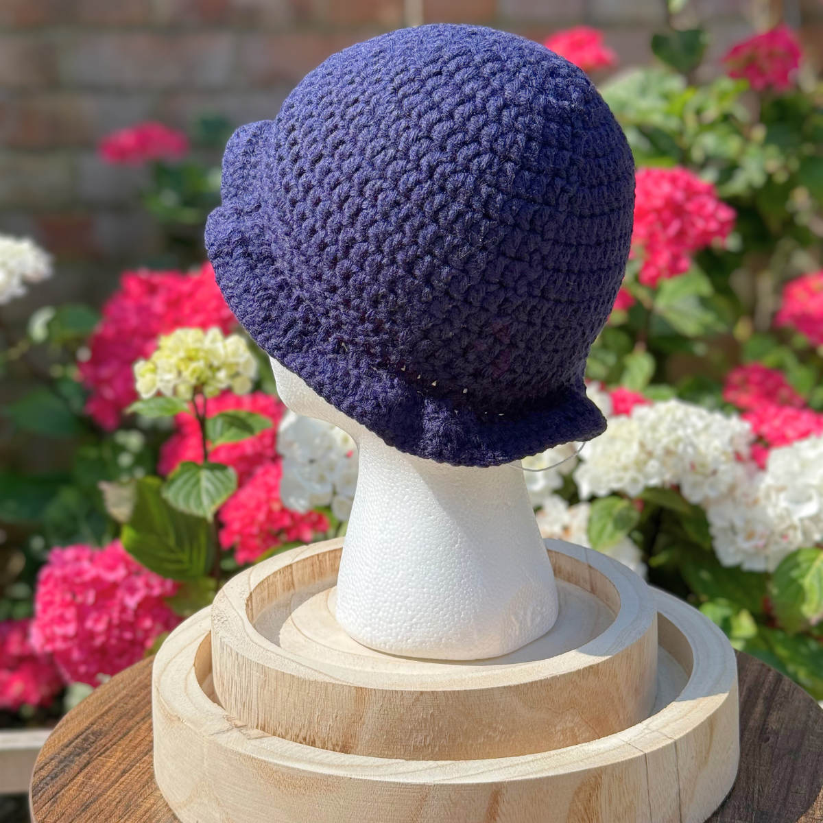Handmade Crochet One Size Bucket Hat In Navy Blue