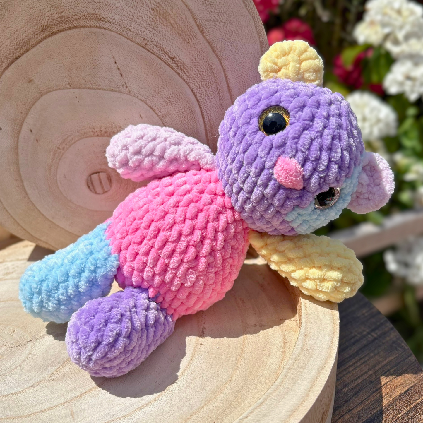Crochet Chenille Patchy Bear in Pink Blue and Lilac