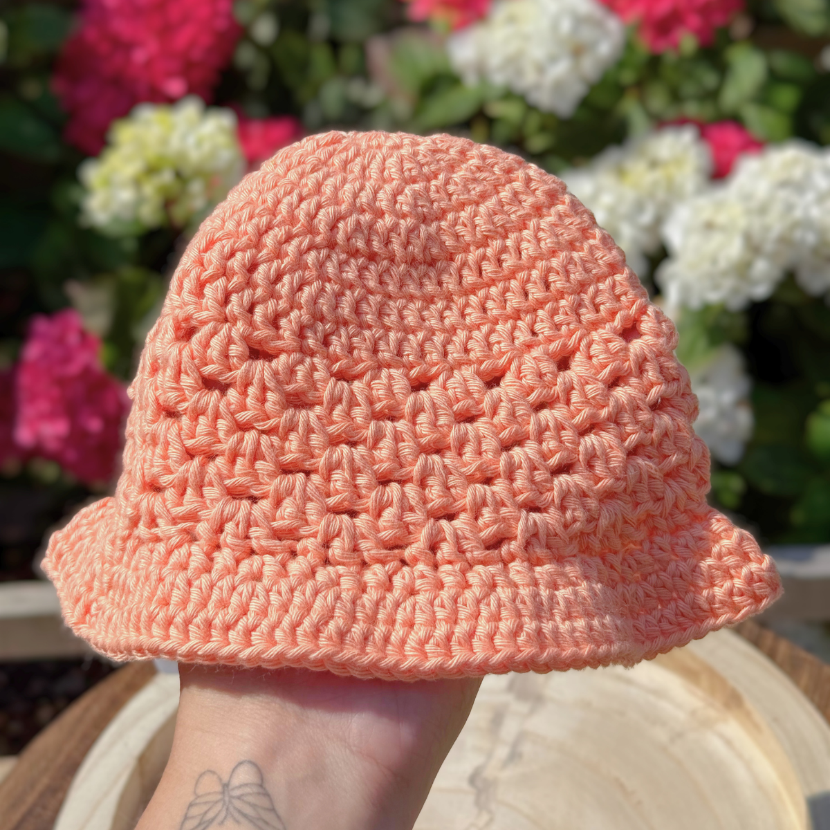 Handmade Crochet Baby Bucket Hat in Peach 6-12 months