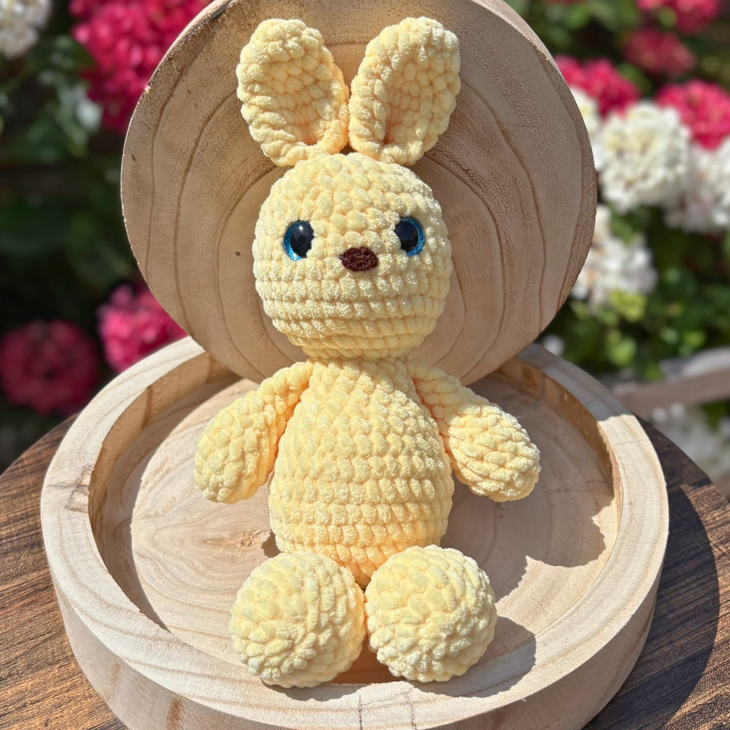 Crochet Chenille Bunny in Lemon Yellow Colour