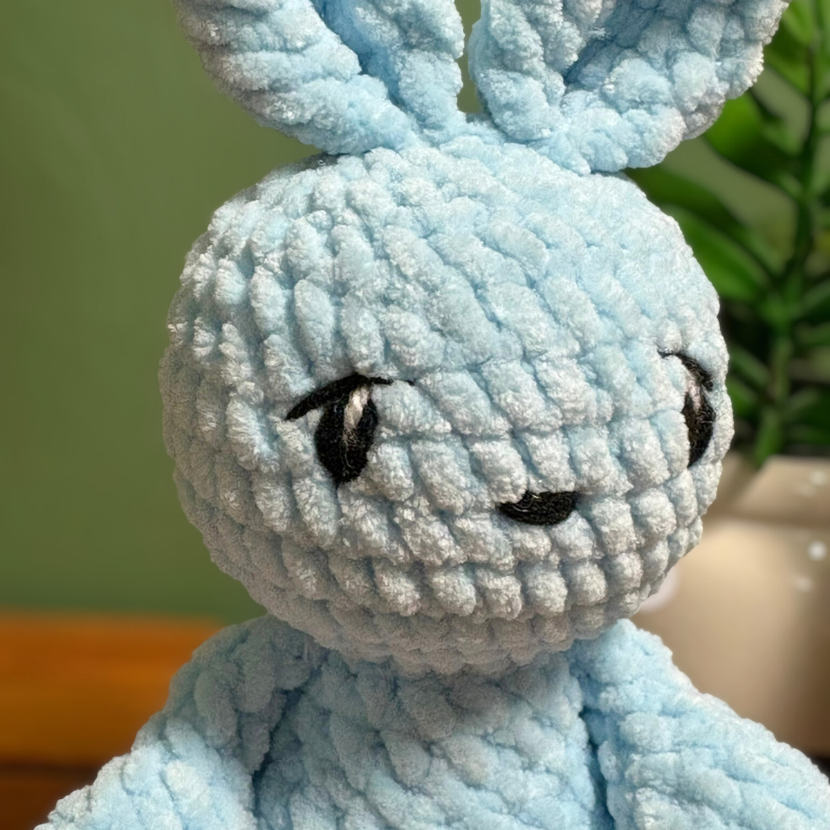 Crochet Chenille Bunny with Embroidered Eyes