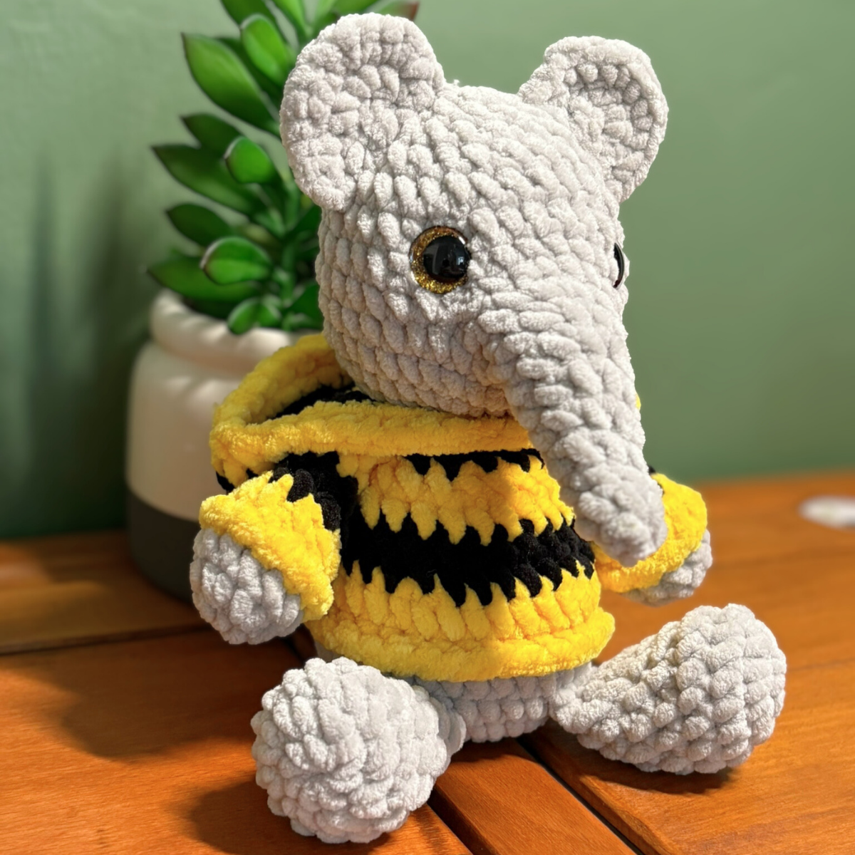 Crochet Hoody Elephant With Striped Hoody