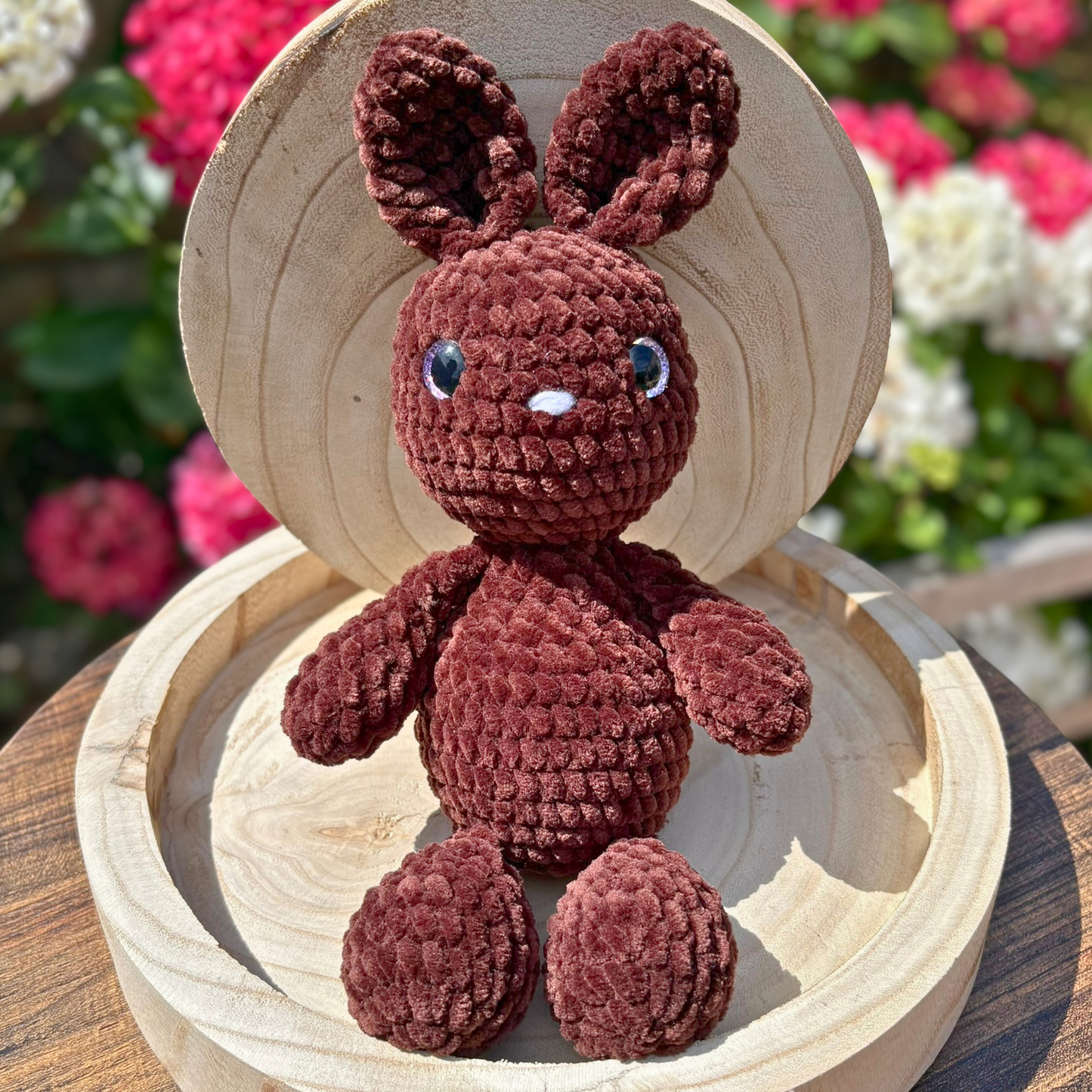 Crochet Chenille Bunny in Dark Brown Colour