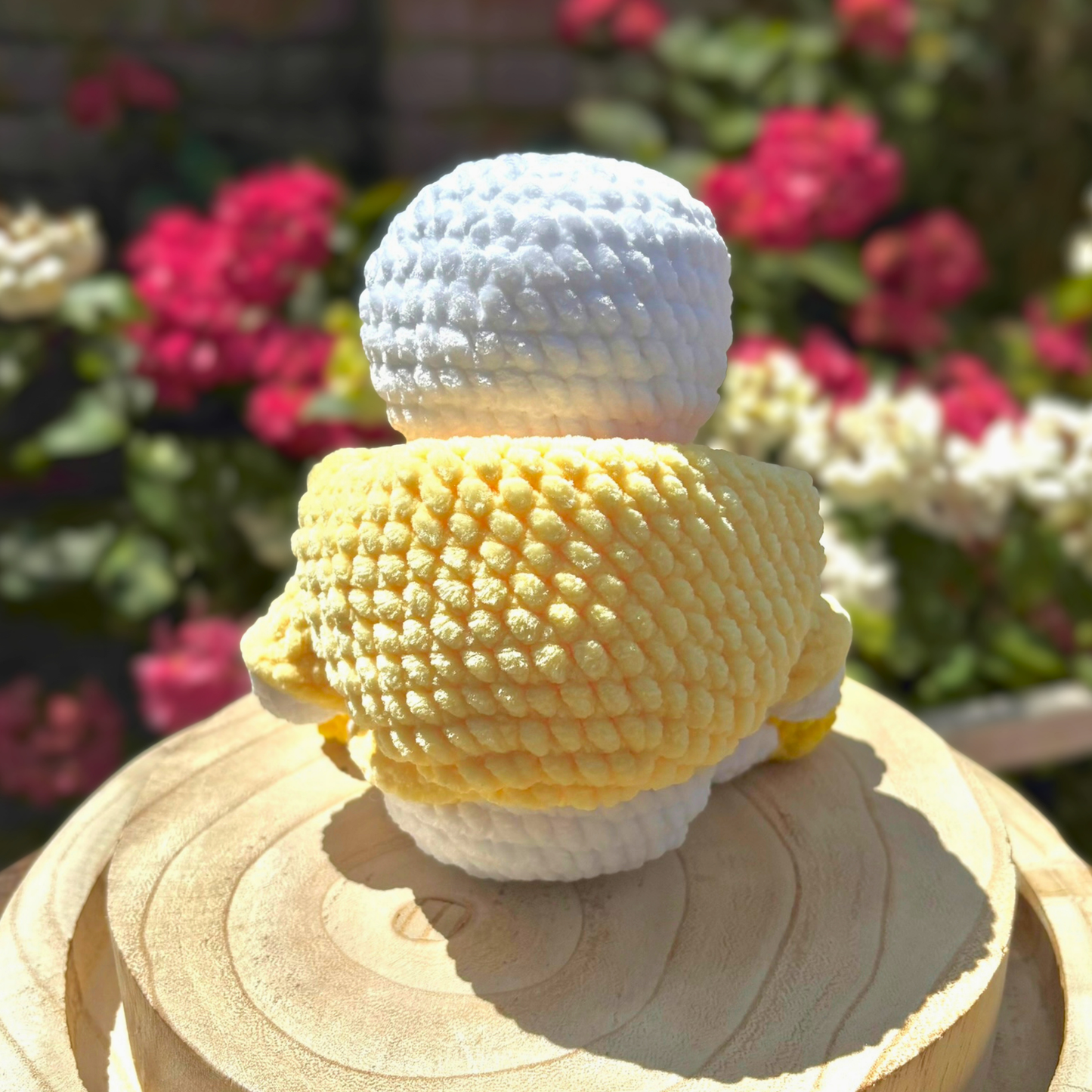 Crochet Chenille Hoody Goose in Lemon Yellow Interactive Hoody