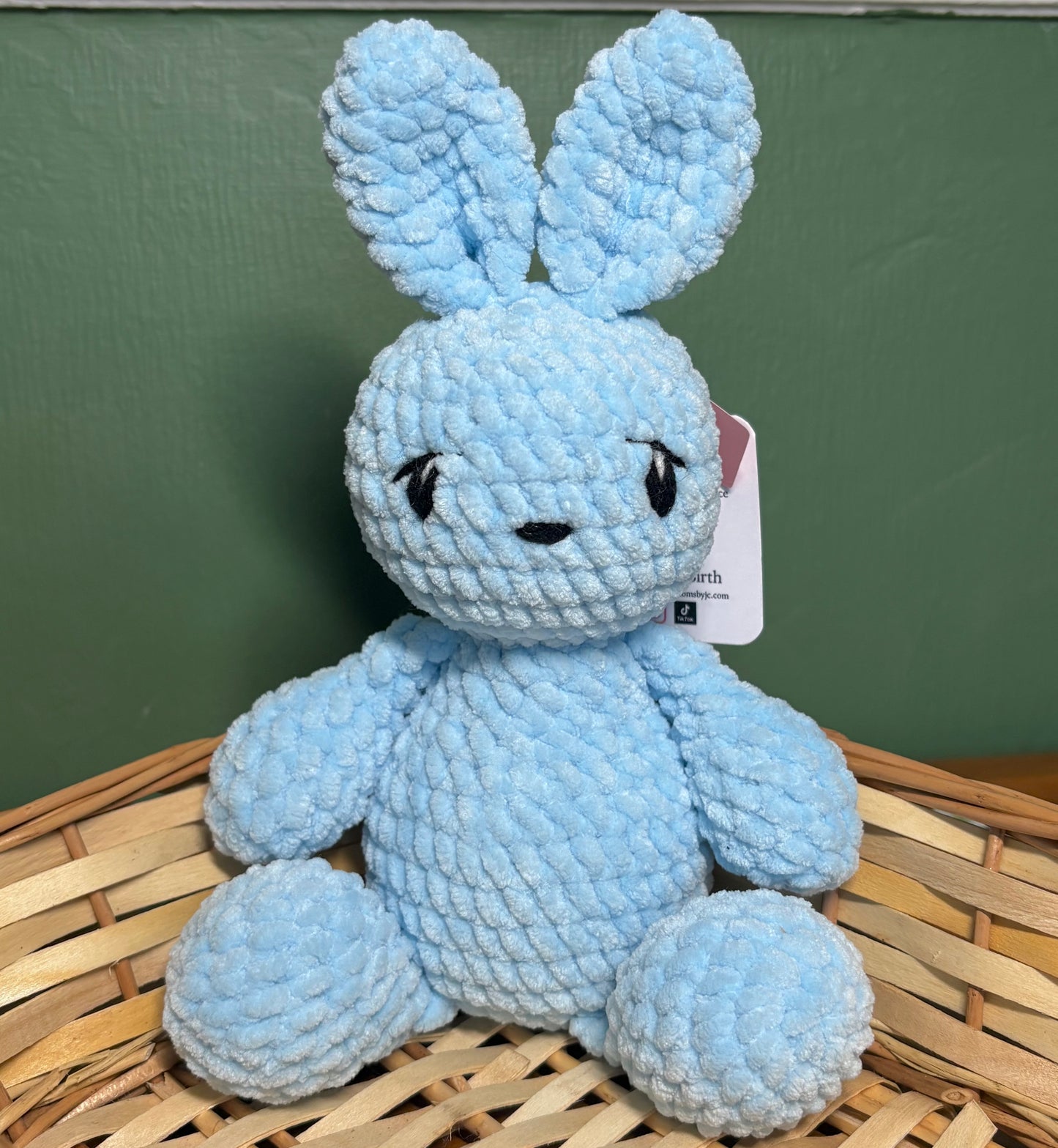 Crochet Chenille Bunny with Embroidered Eyes