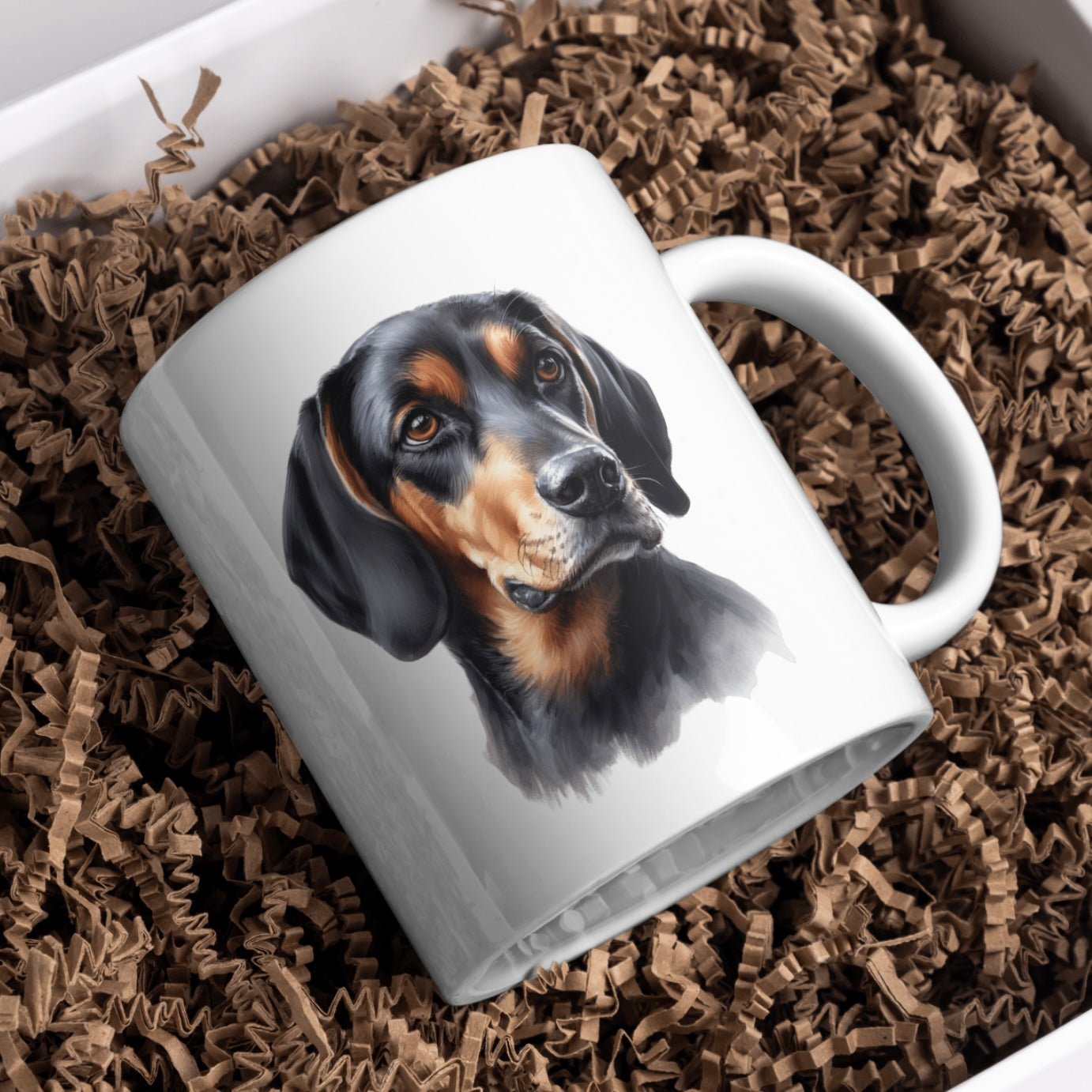 Black and Tan Coon Hound Dog 11oz White Mug, Perfect Gift Idea As It Comes Boxed.