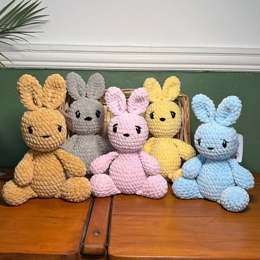 Crochet Chenille Bunny with Embroidered Eyes