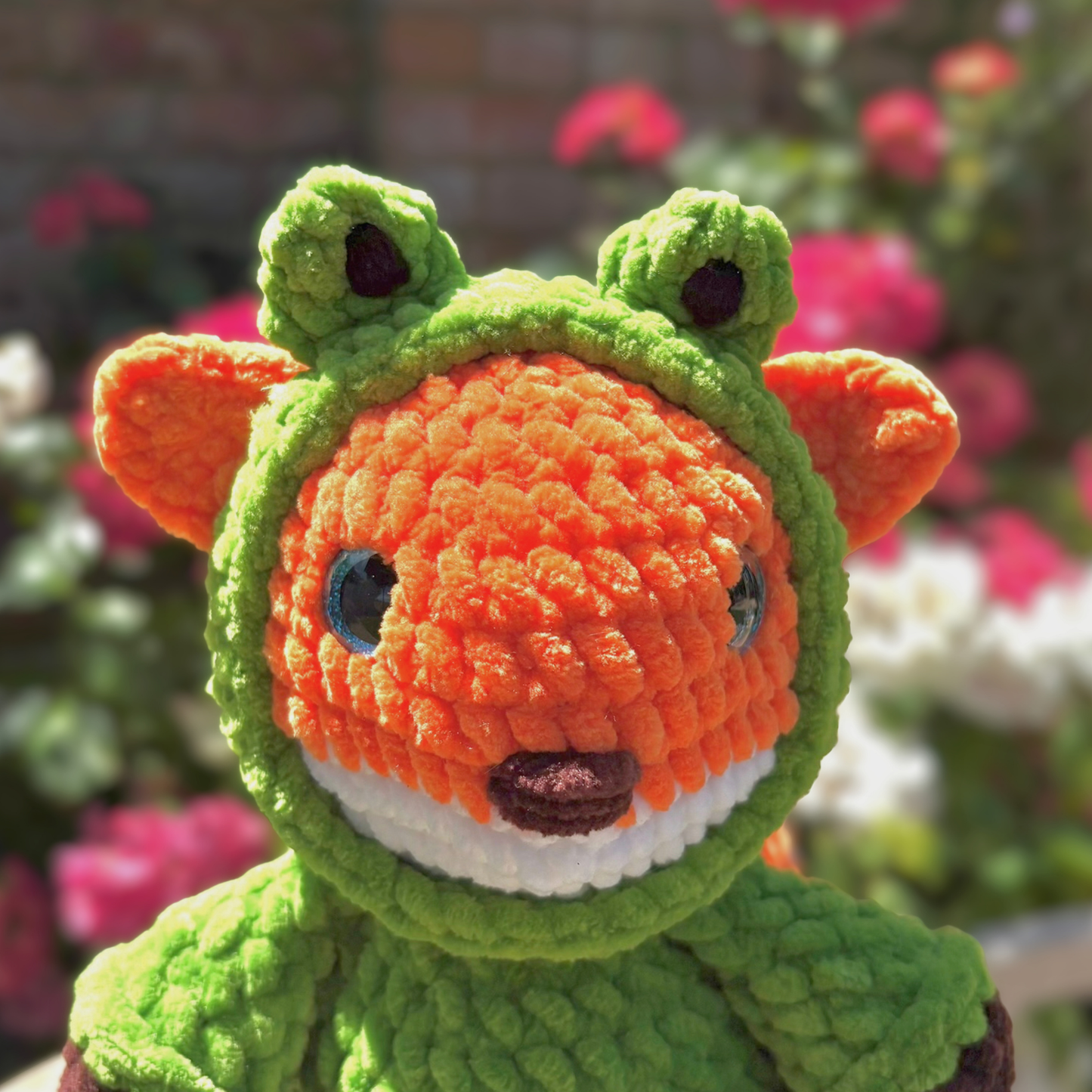 Crochet Hoody Fox With Interactive Frog Green Hoody