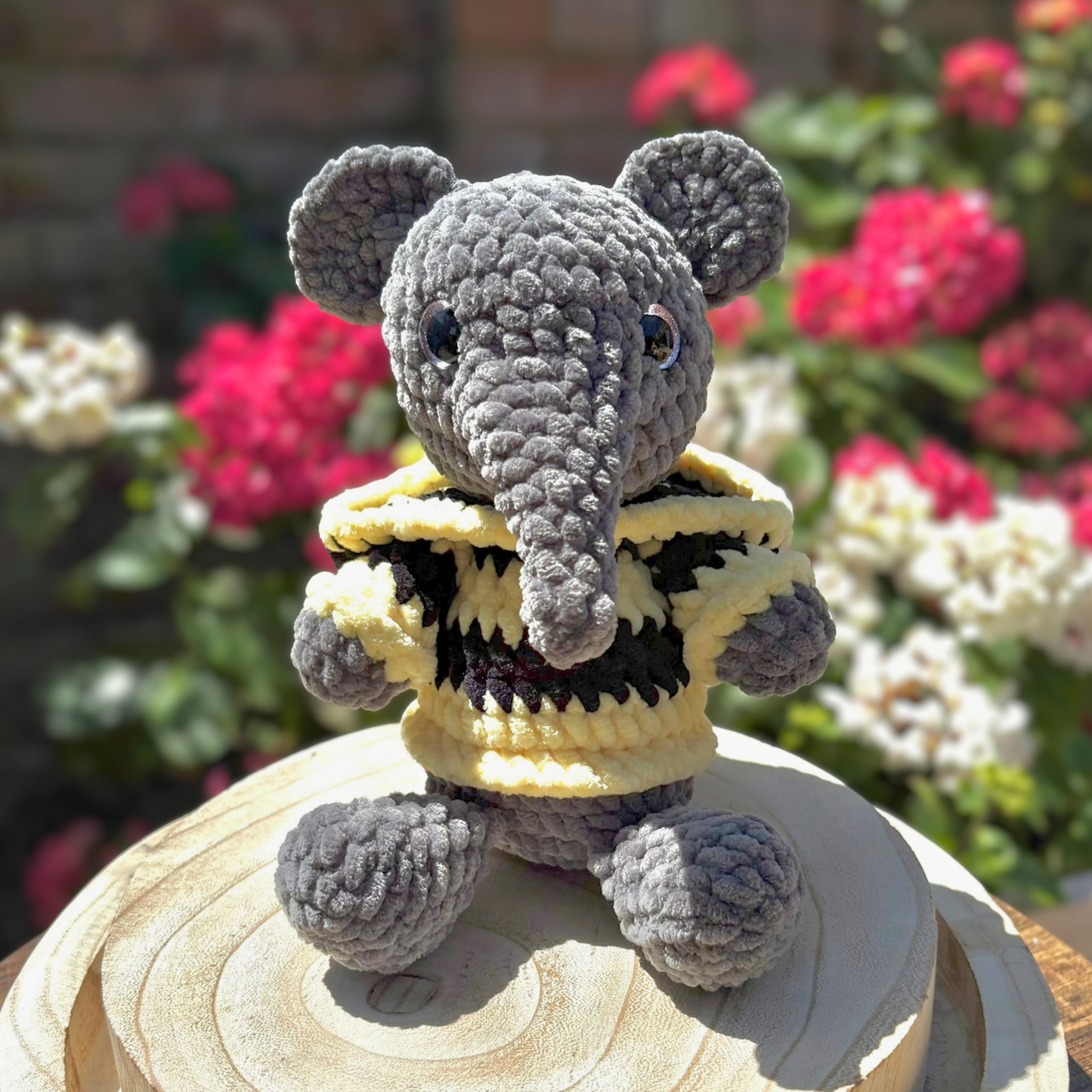 Crochet Hoody Elephant With Interactive Bee Coloured Hoody