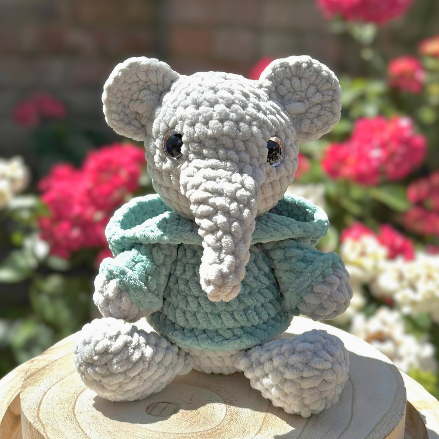 Crochet Hoody Elephant With Interactive Match Green Hoody