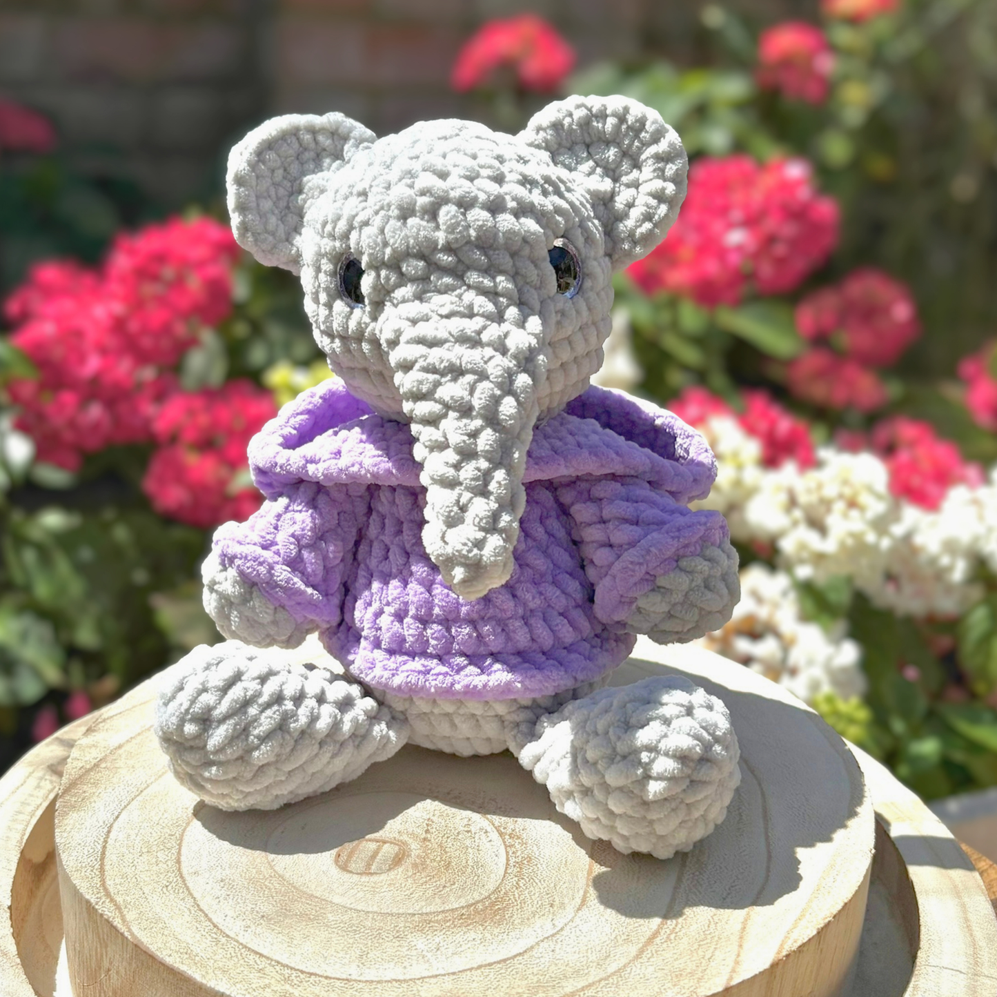 Crochet Hoody Elephant With Interactive Lilac Hoody