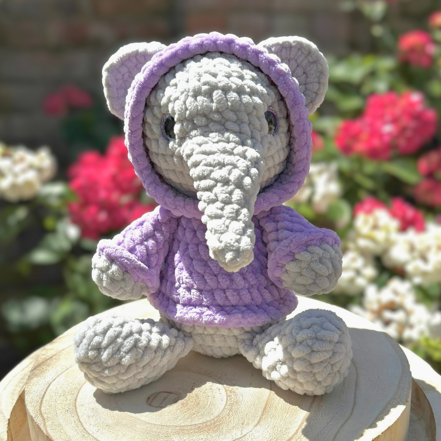 Crochet Hoody Elephant With Interactive Lilac Hoody