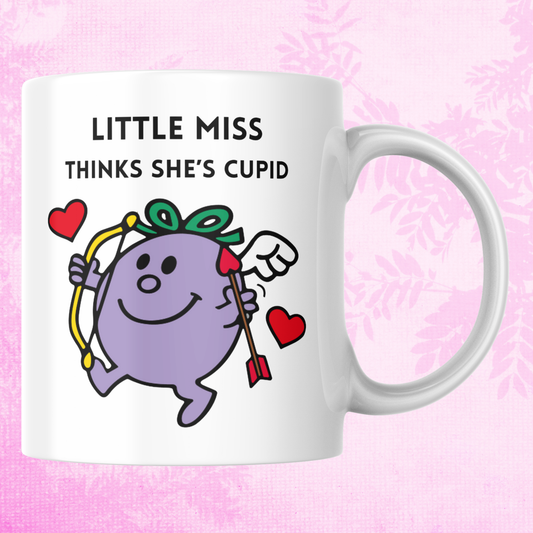 Novelty Little Miss Mug, Little Miss Thinks She's Cupid, Can Be Personalised, Great Gift Idea