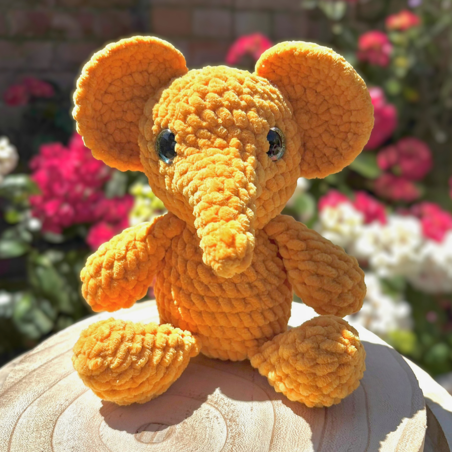 Crochet Chenille Elephant in Mustard Yellow