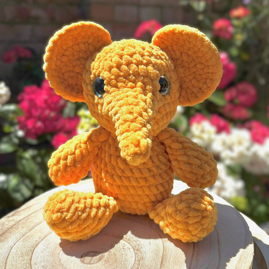 Crochet Chenille Elephant in Mustard Yellow