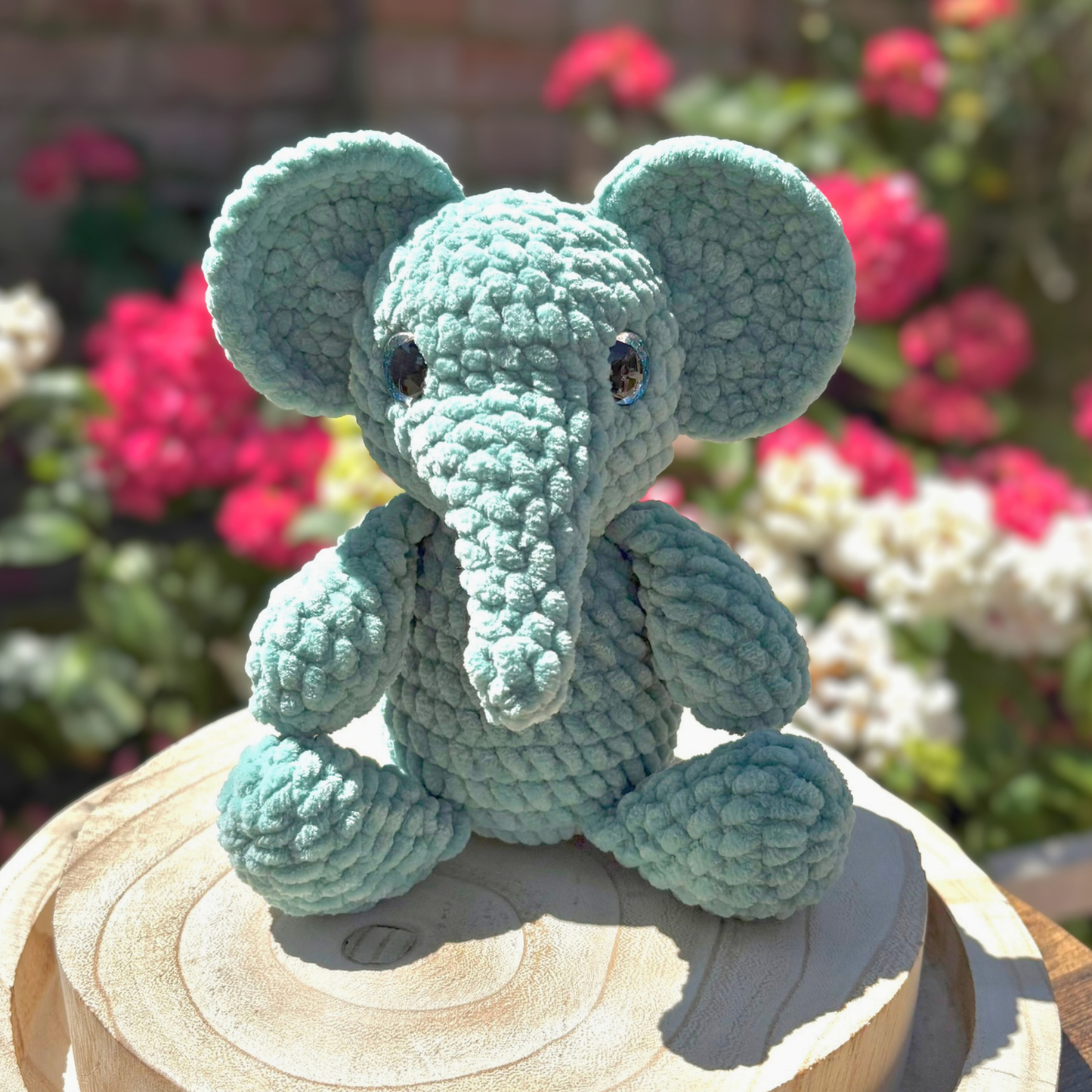 Crochet Chenille Elephant in Matcha Green