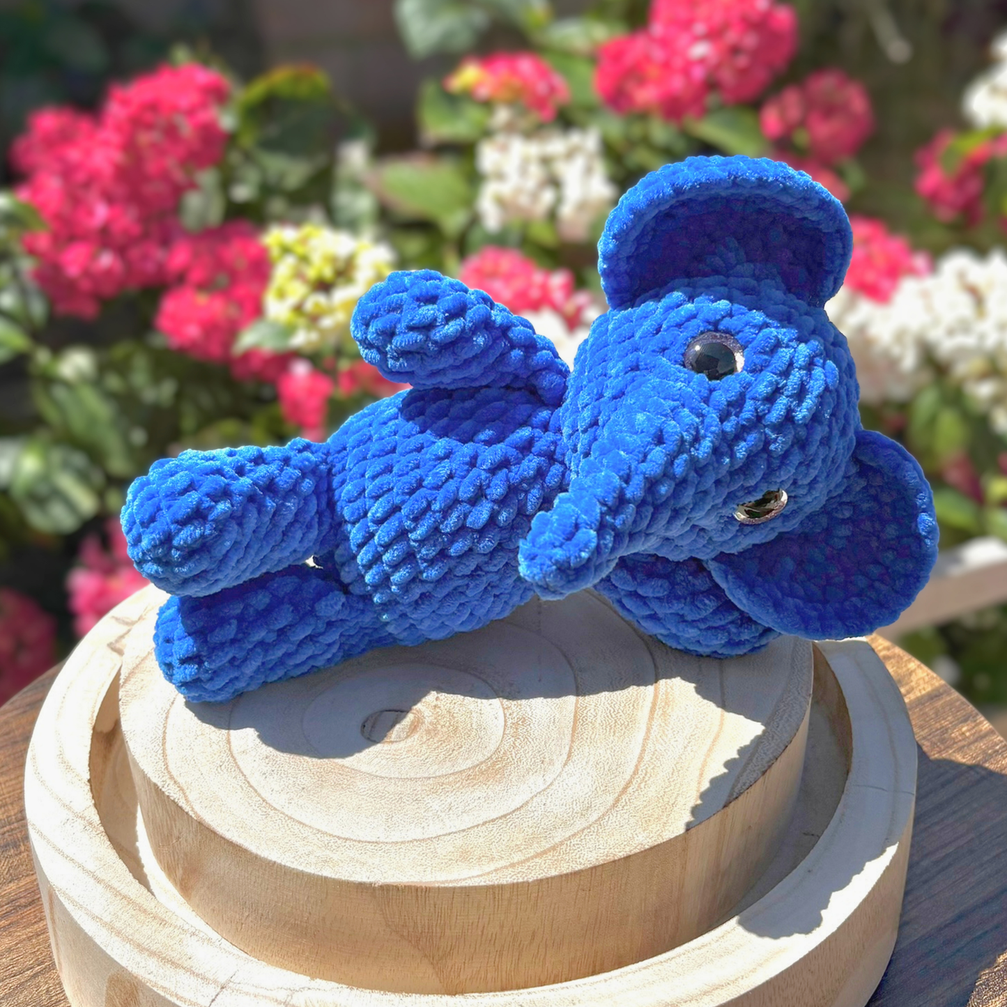 Crochet Chenille Elephant in Blue