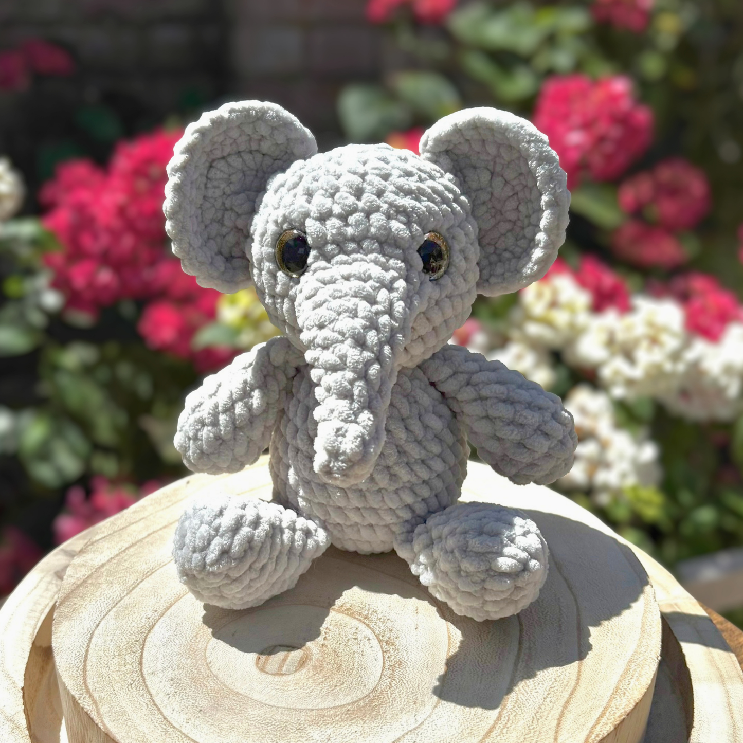 Crochet Chenille Elephant in Light Grey
