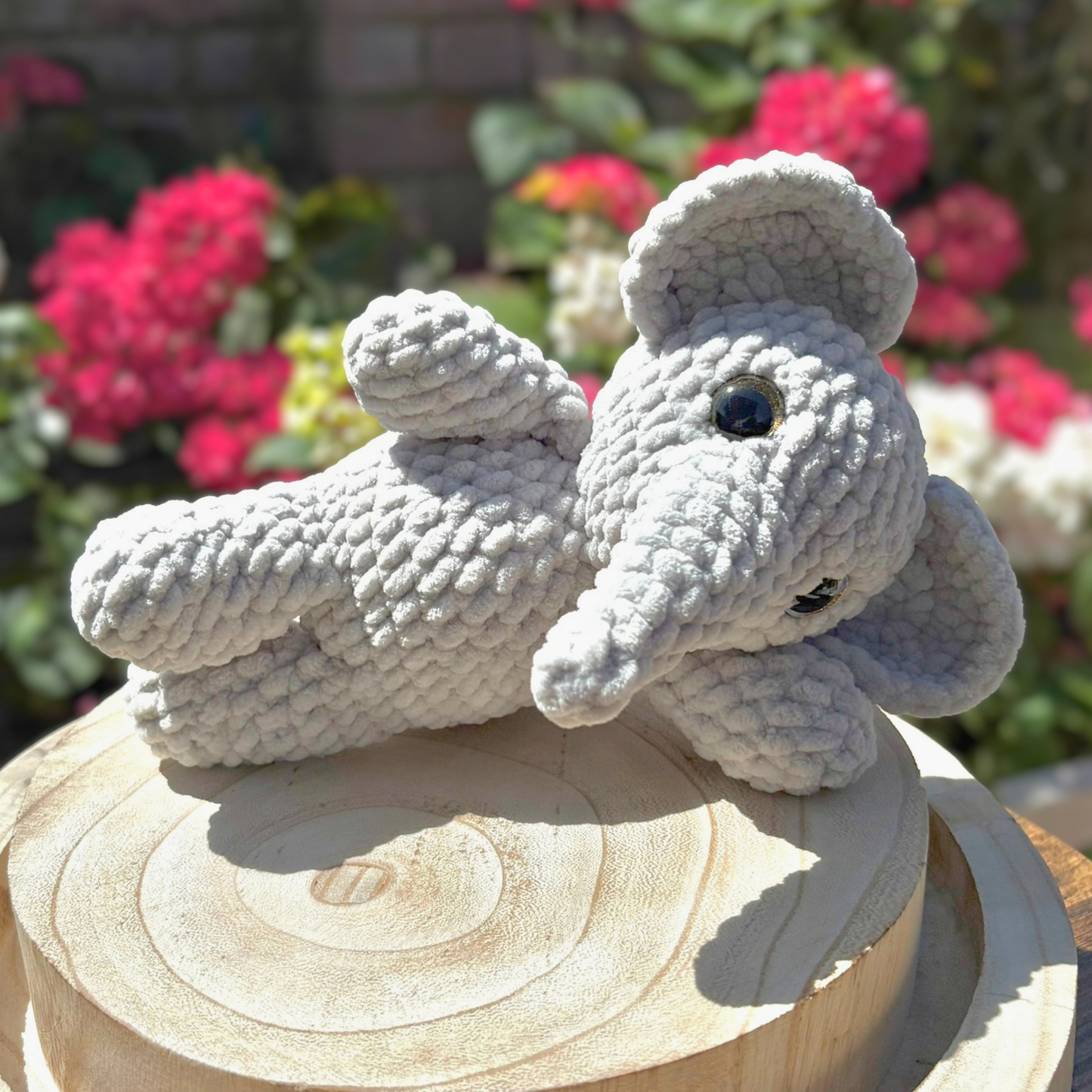 Crochet Chenille Elephant in Light Grey