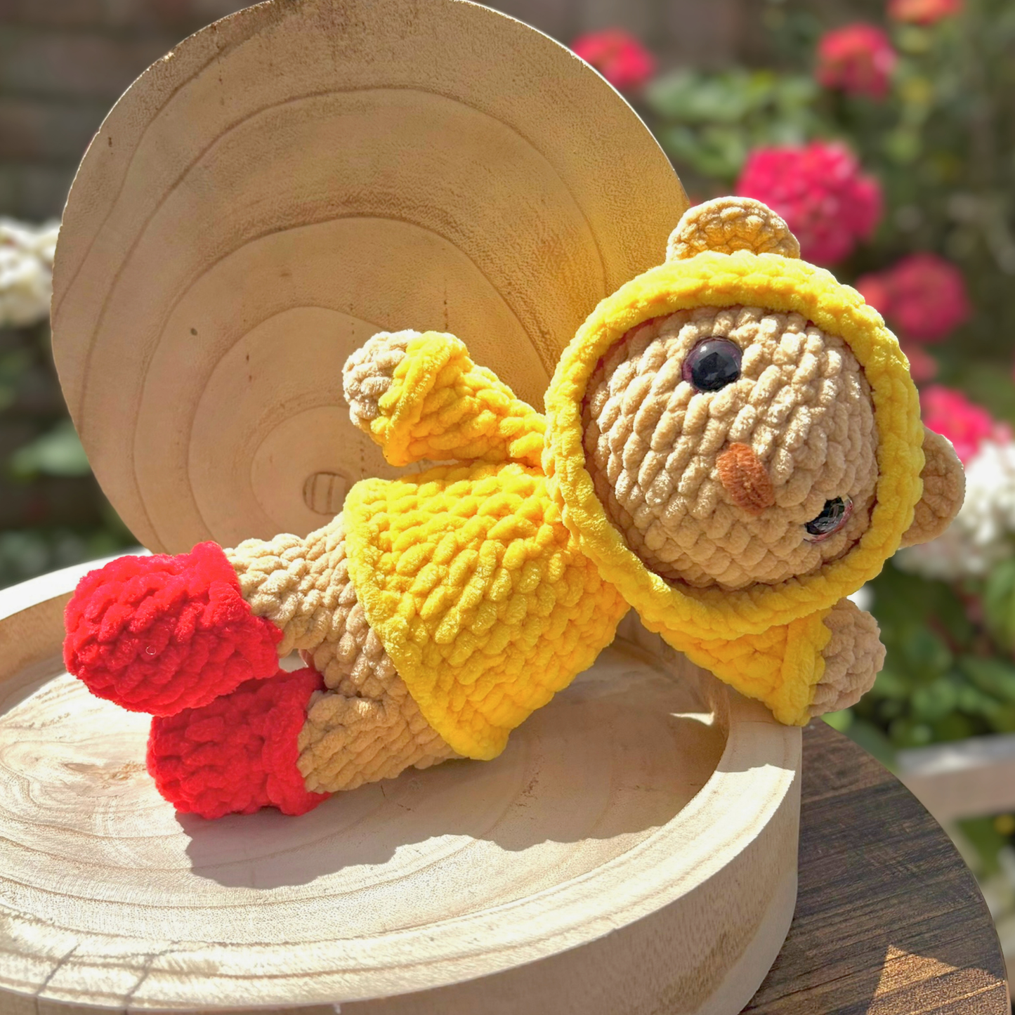 Crochet Hoody Bear With Interactive Yellow Hoody and Red Boots