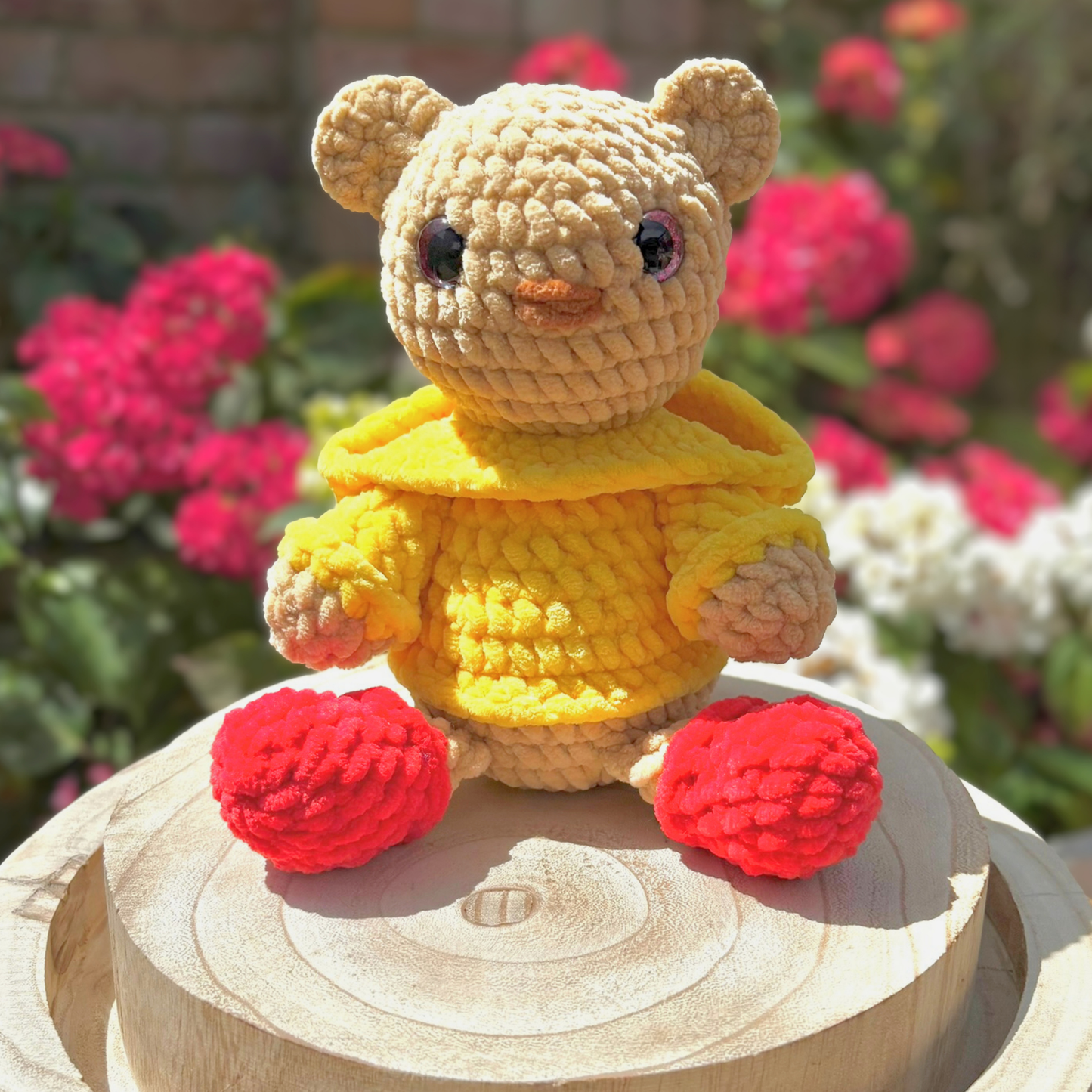 Crochet Hoody Bear With Interactive Yellow Hoody and Red Boots