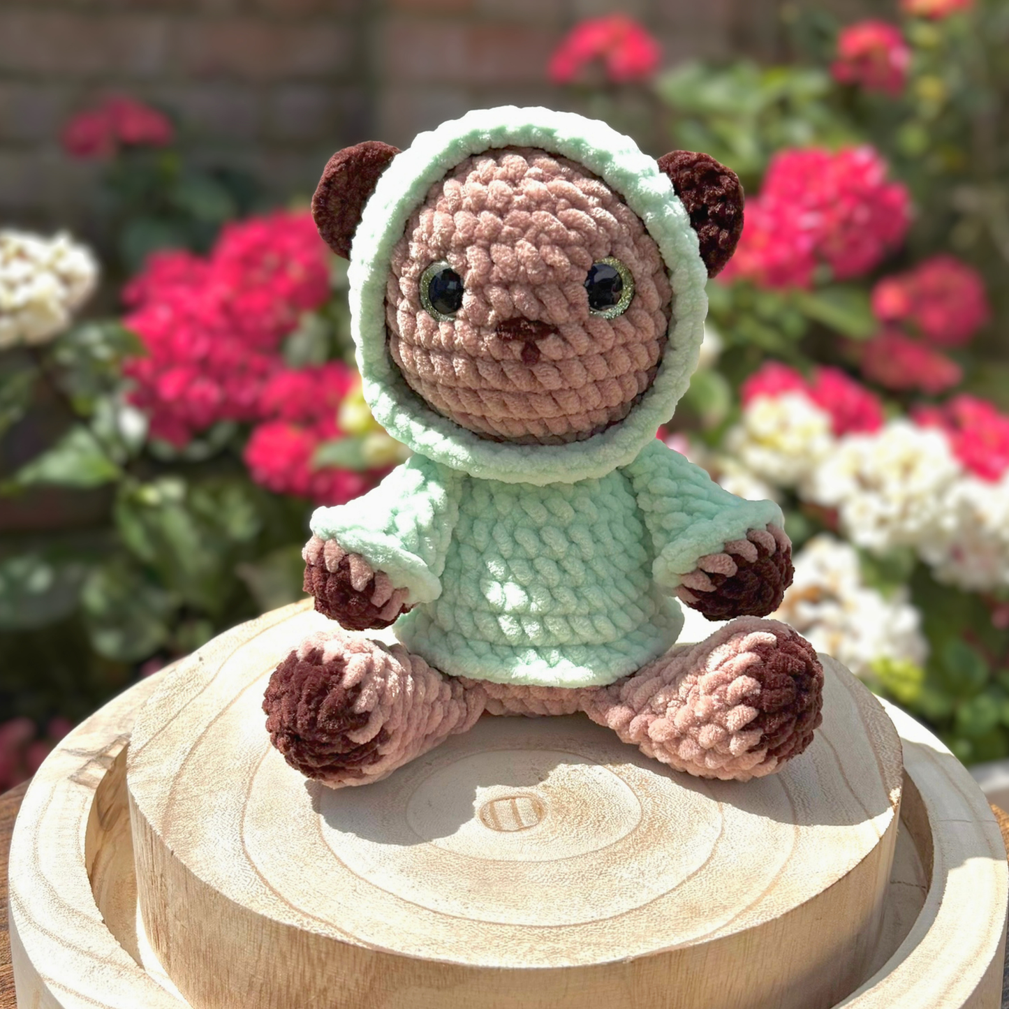 Crochet Hoody Bear With Interactive Matcha Green Hoody