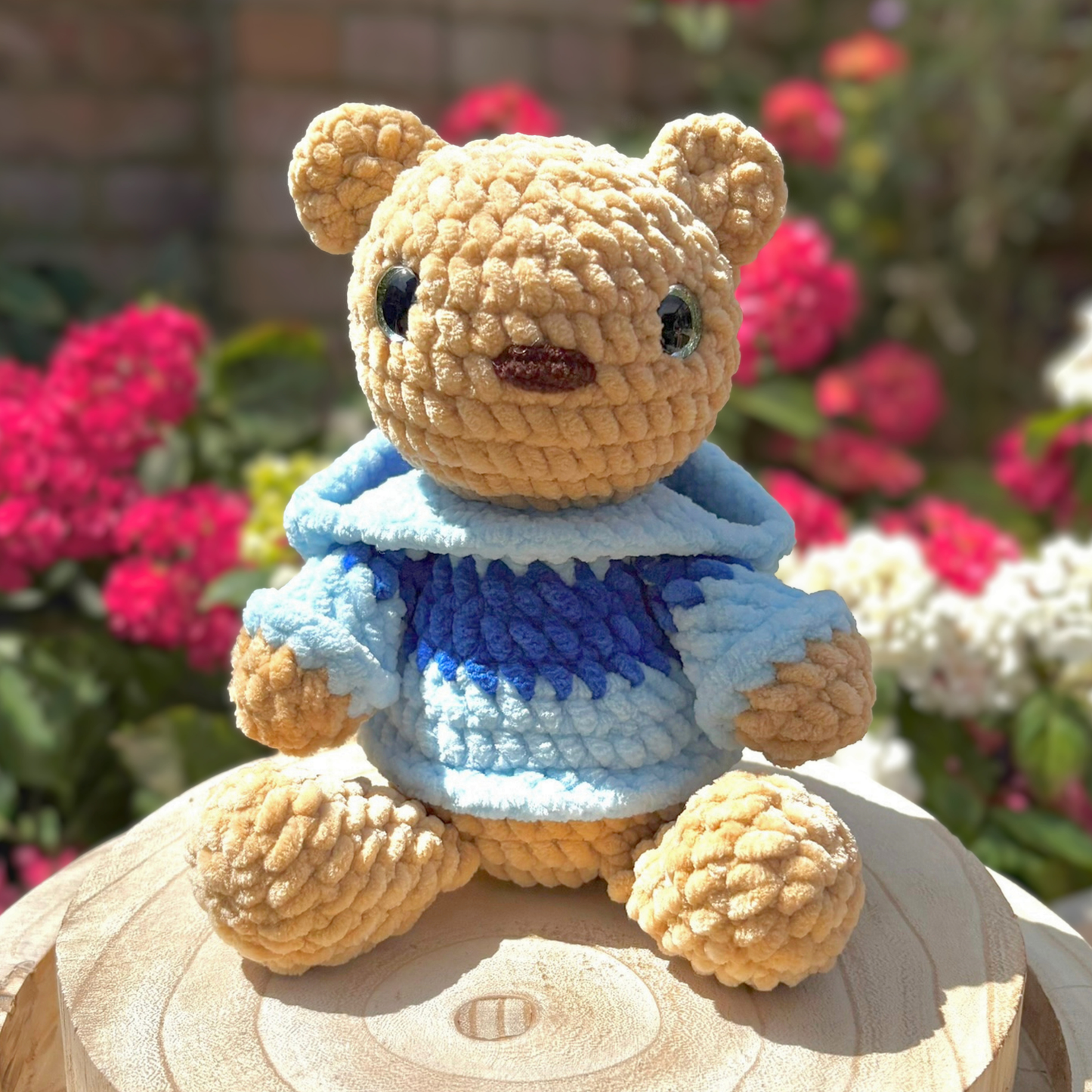 Crochet Hoody Bear With Interactive Blue Striped Hoody