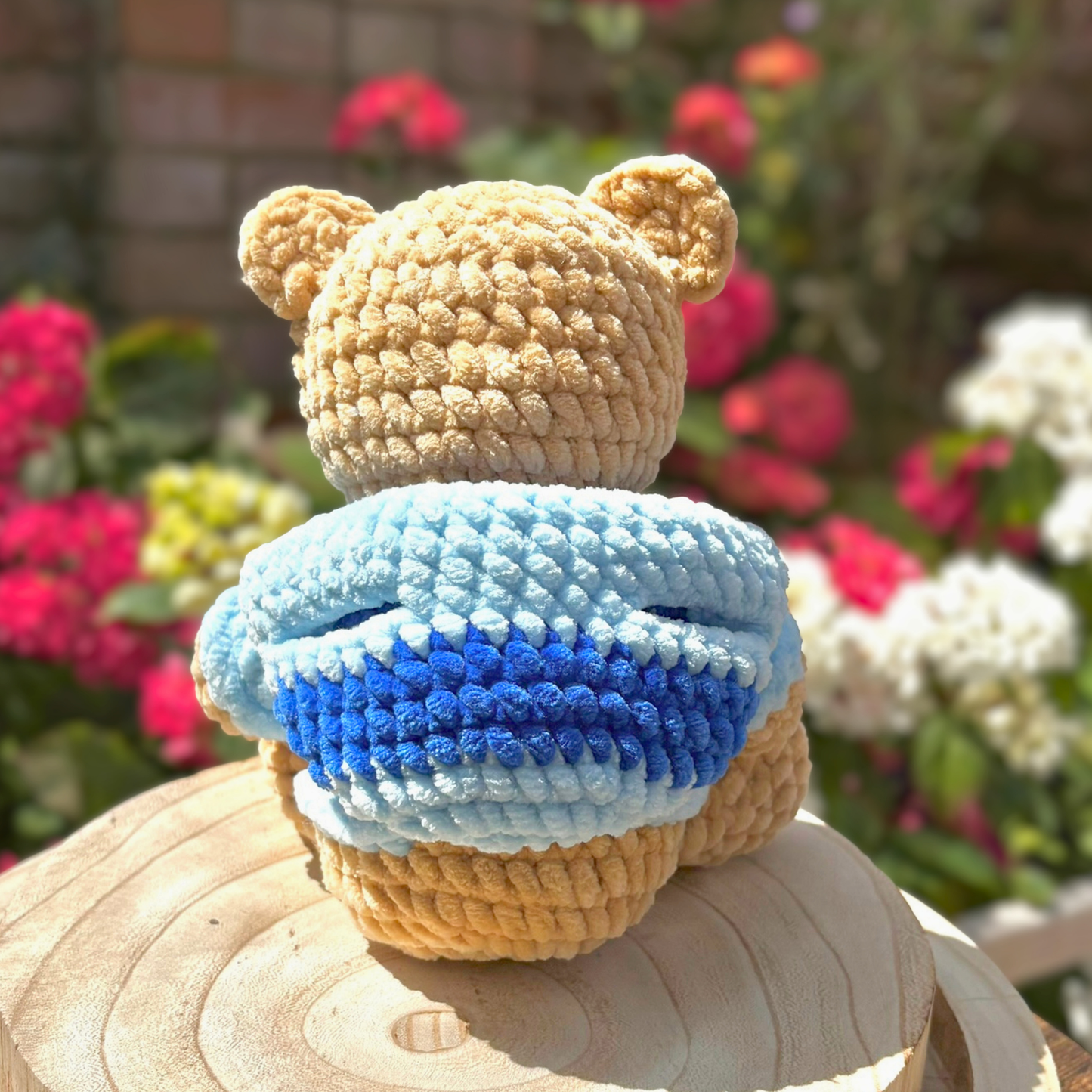 Crochet Hoody Bear With Interactive Blue Striped Hoody