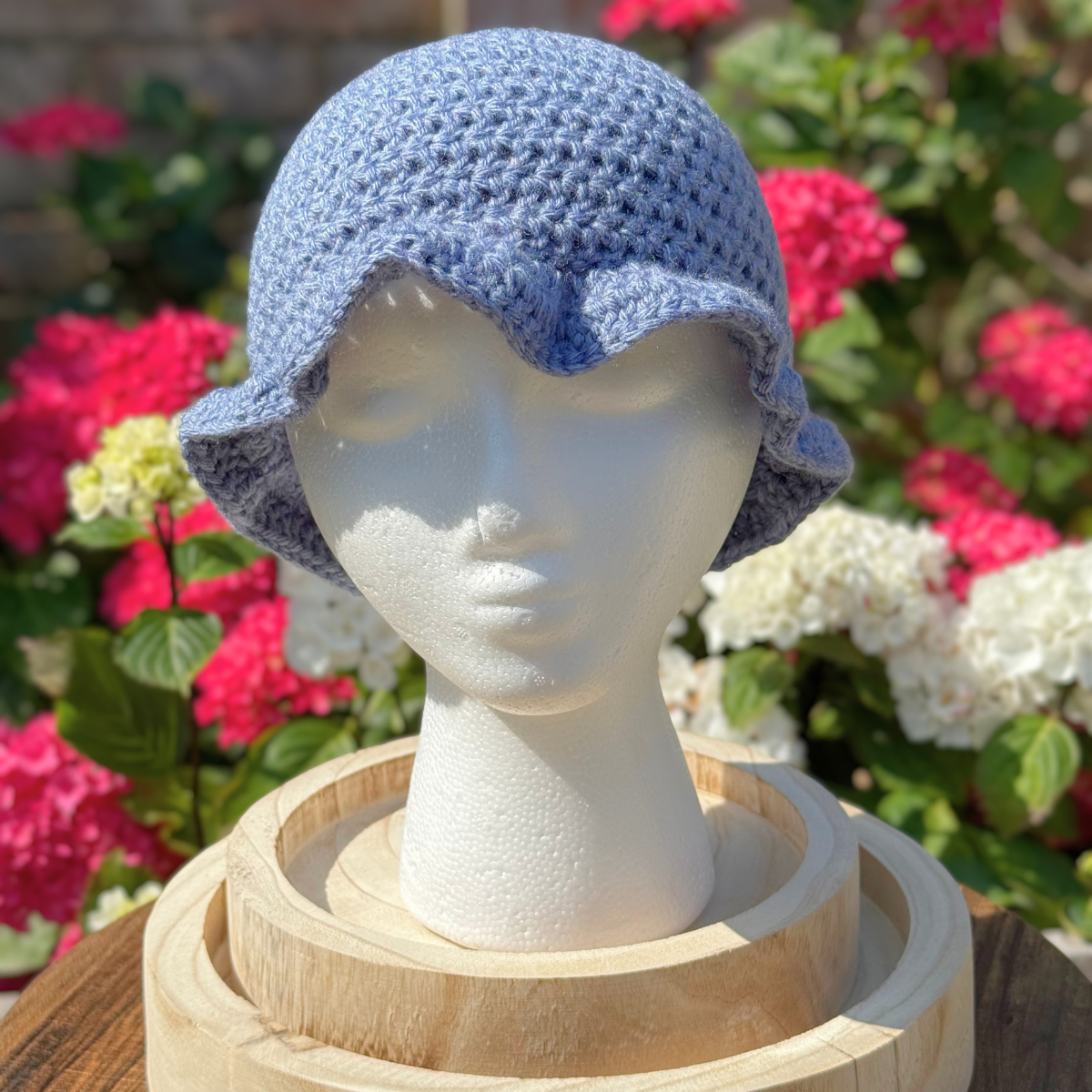 Handmade Crochet One Size Bucket Hat In Dusty Blue