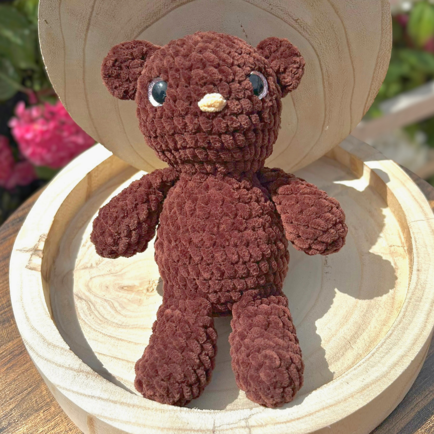 Crochet Chenille Bear in Dark Brown