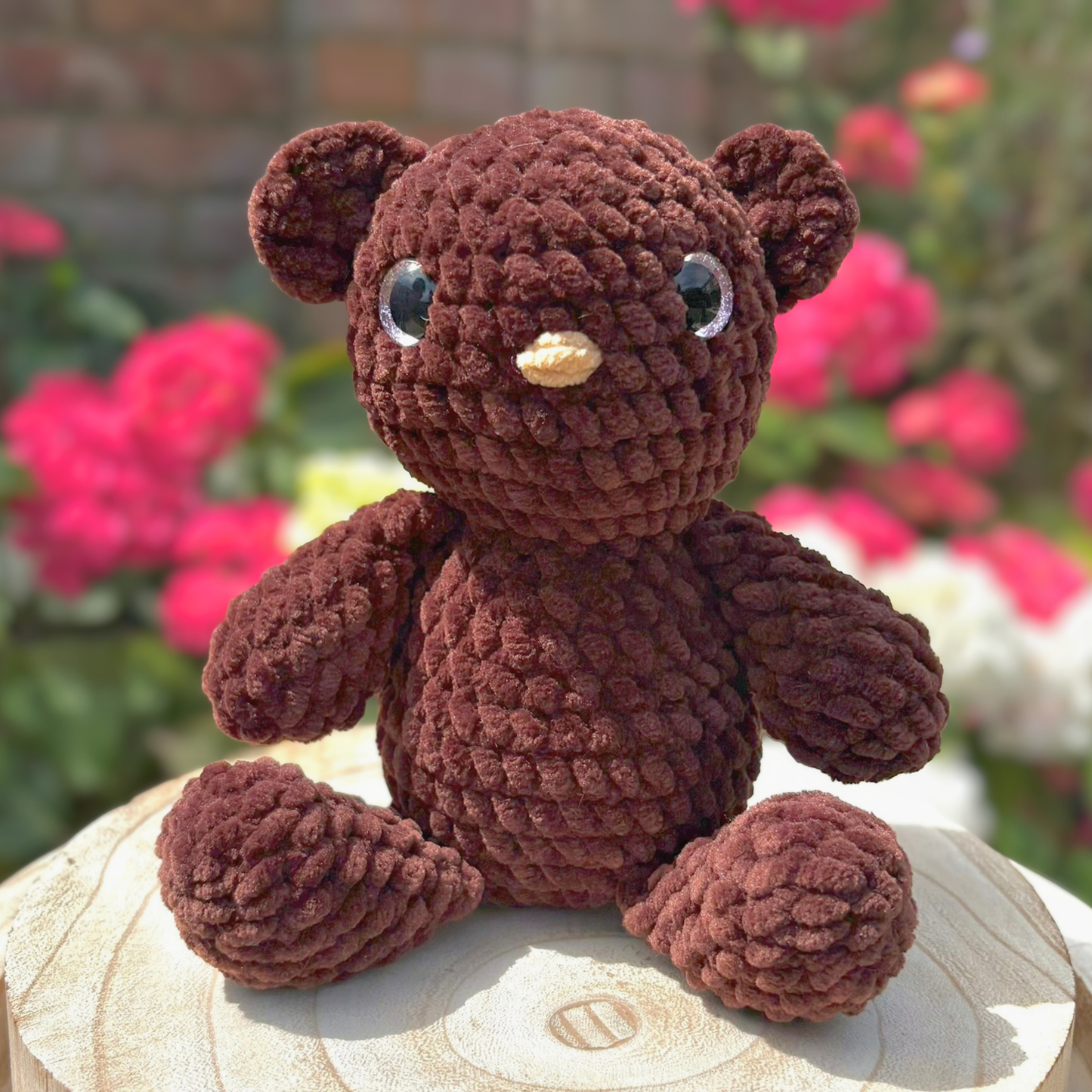 Crochet Chenille Bear in Dark Brown