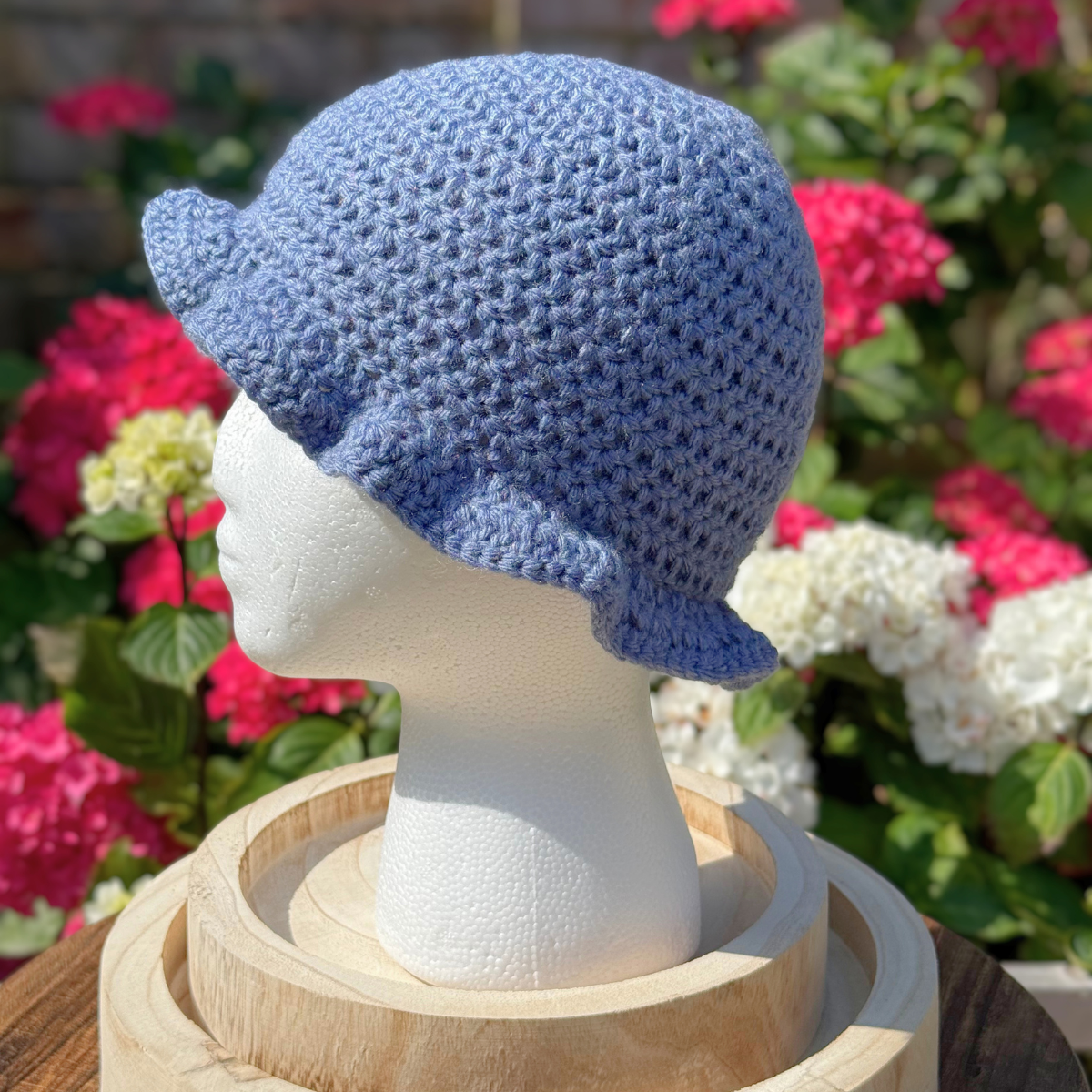Handmade Crochet One Size Bucket Hat In Dusty Blue
