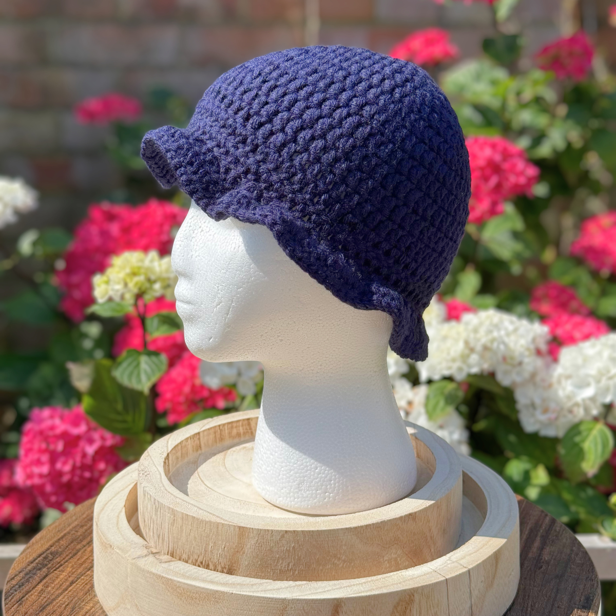 Handmade Crochet One Size Bucket Hat In Navy Blue