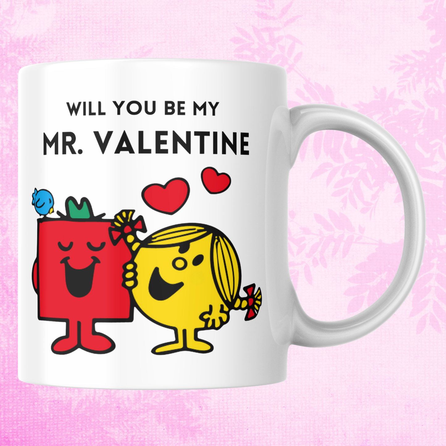 Novelty Mr. Men Mug, Mr. Valentine (will you be my), Can Be Personalised, Great Gift Idea