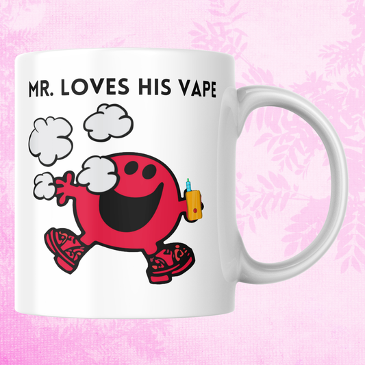 Novelty Mr. Men Mug, Mr. Loves His Vape, Can Be Personalised, Great Gift Idea