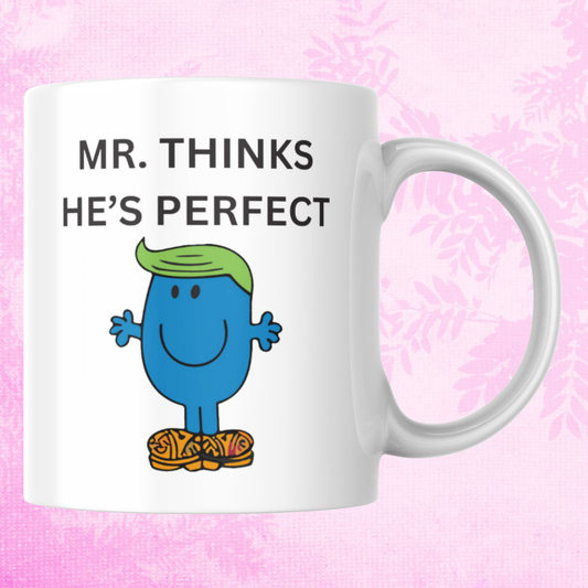 Novelty Mr. Men Mug, Mr. Thinks He's Perfect, Can Be Personalised, Great Gift Idea