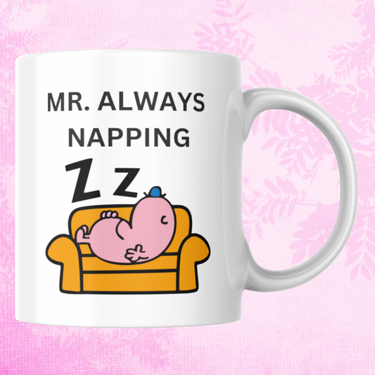 Novelty Mr. Men Mug, Mr. Always Napping, Can Be Personalised, Great Gift Idea
