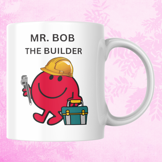 Novelty Mr. Men Mug, Mr. Bob The Builder, Can Be Personalised, Great Gift Idea