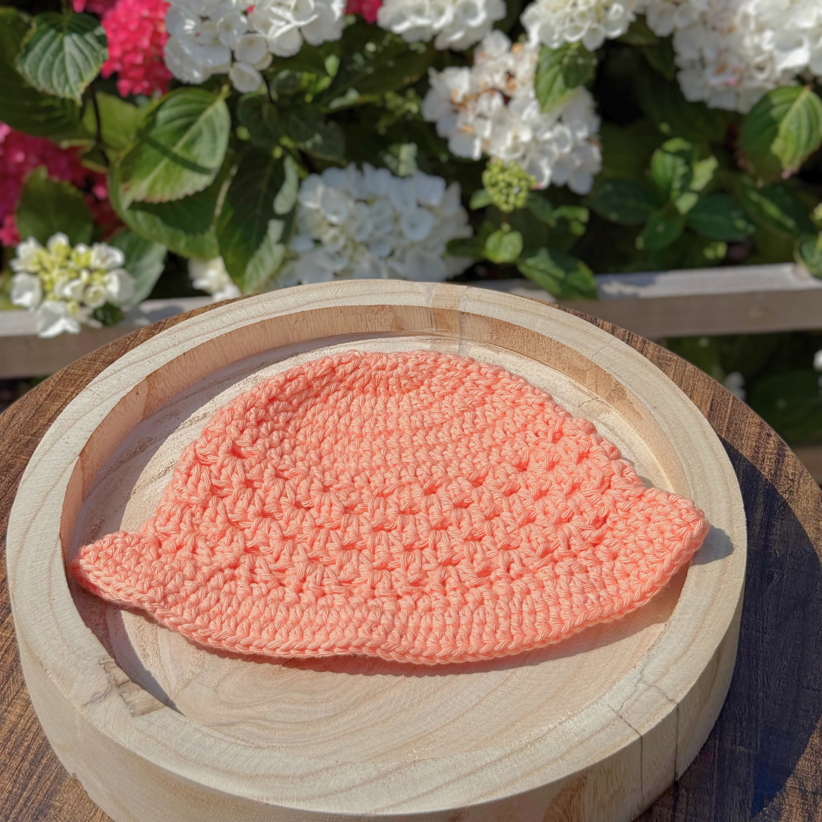 Handmade Crochet Baby Bucket Hat in Peach 6-12 months