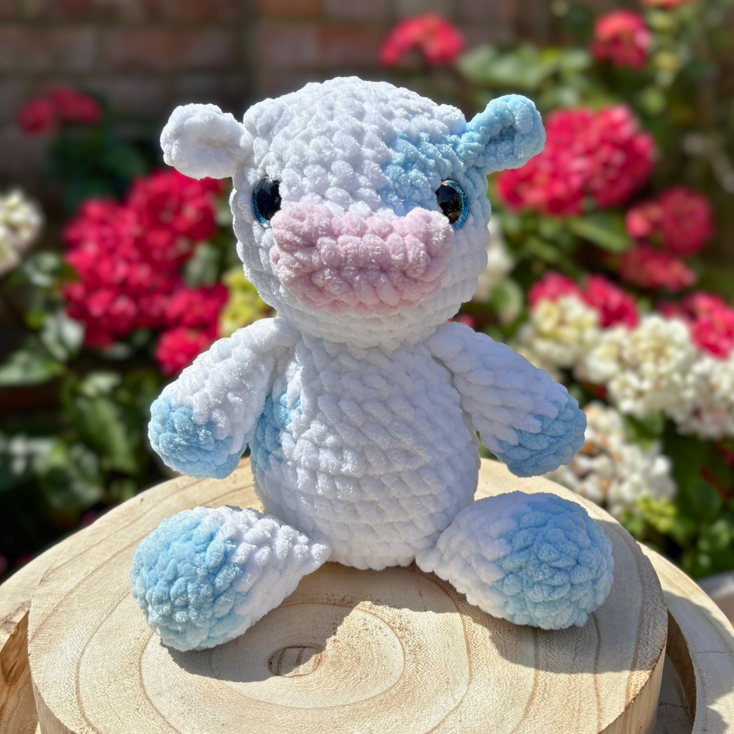 Crochet Chenille Cow in White and Blue