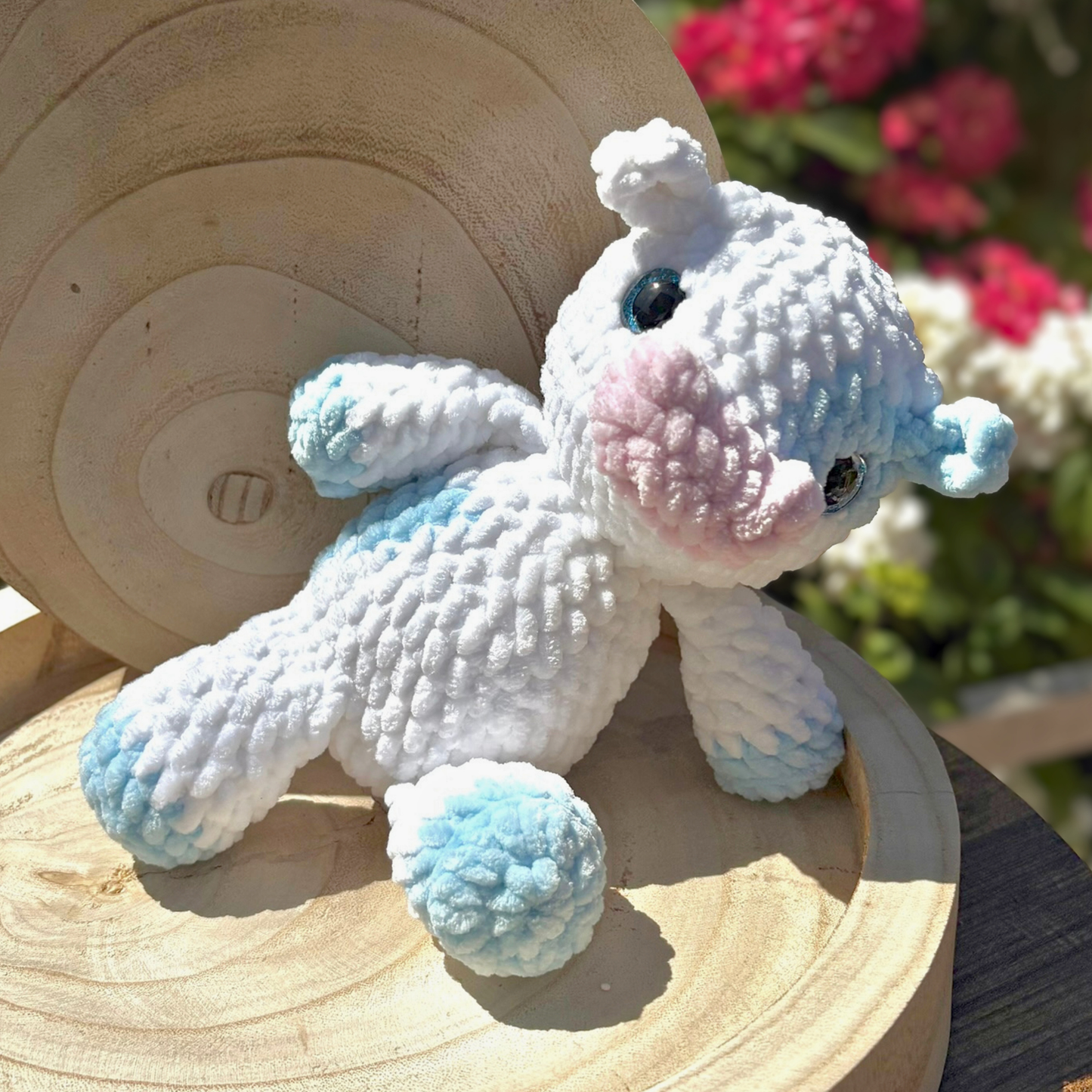 Crochet Chenille Cow in White and Blue