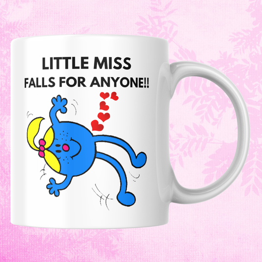 Novelty Little Miss Mug, Little Miss Falls For Anyone, Can Be Personalised, Great Gift Idea