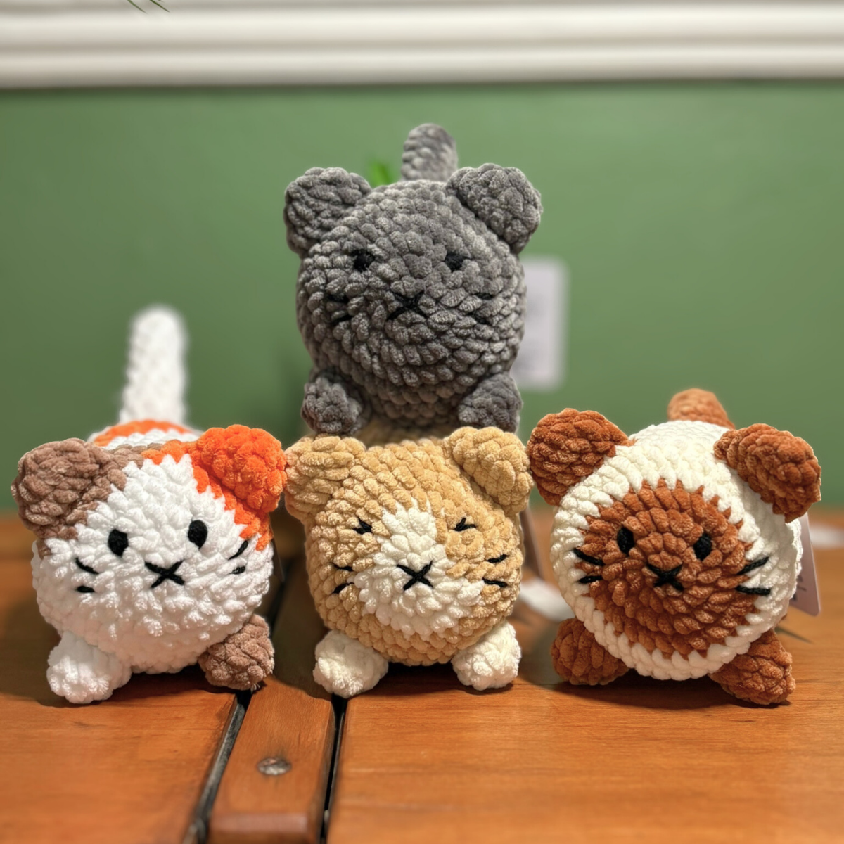 Crochet Chenille Loaf Cats with Embroidered Eyes