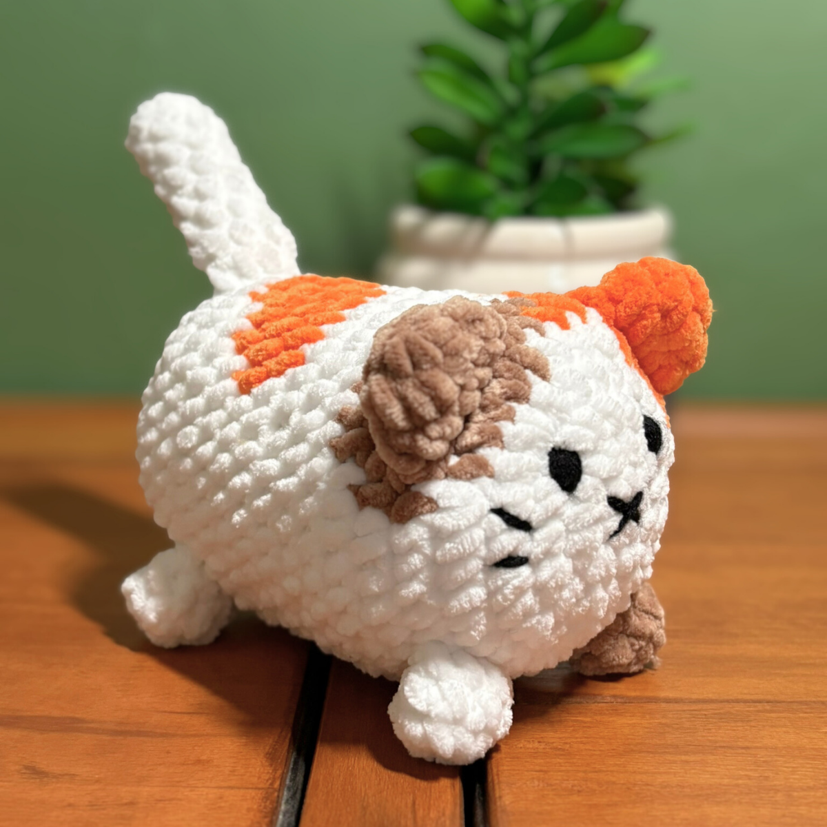 Crochet Chenille Loaf Cats with Embroidered Eyes