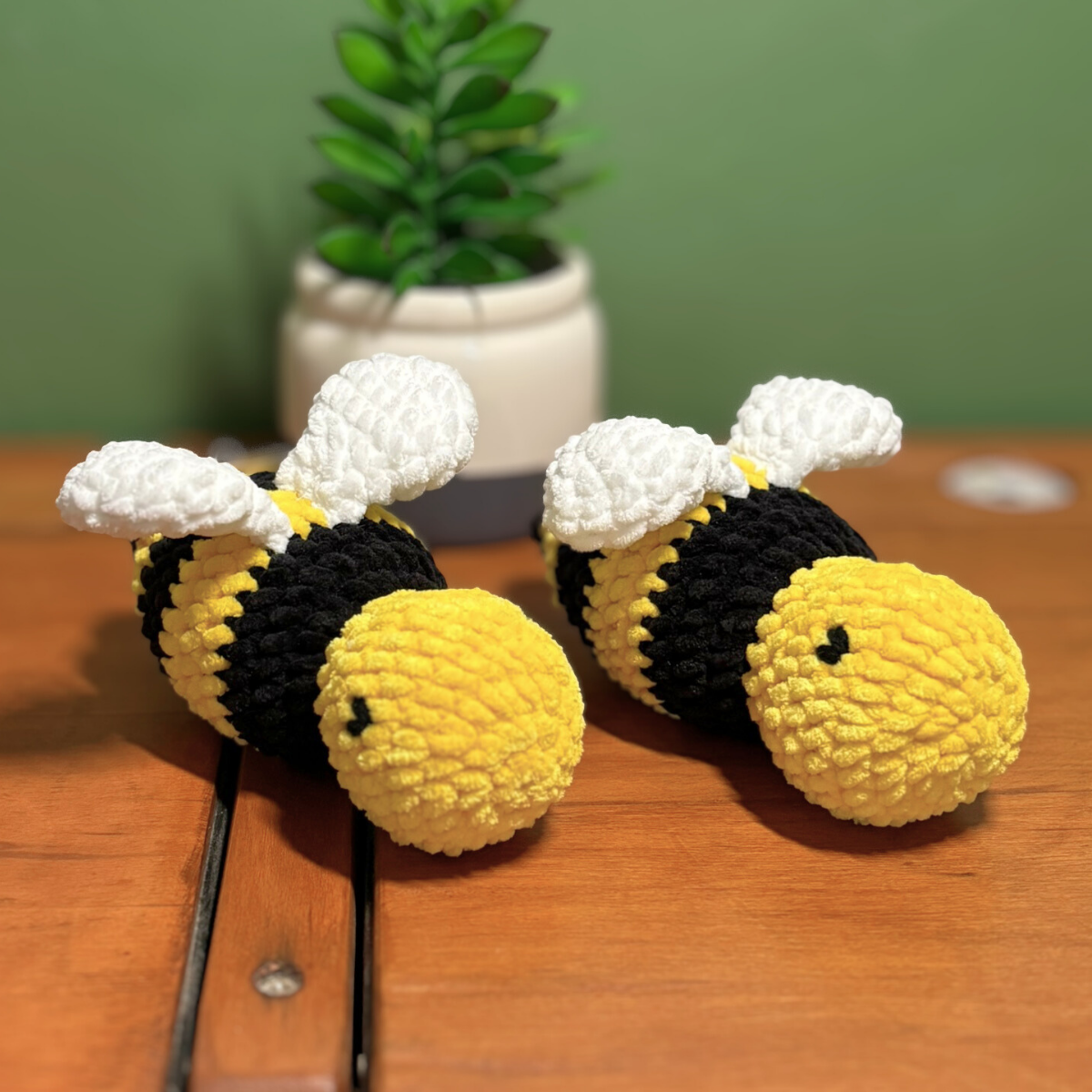 Crochet Chenille Bumble Bee with Embroidered Eyes